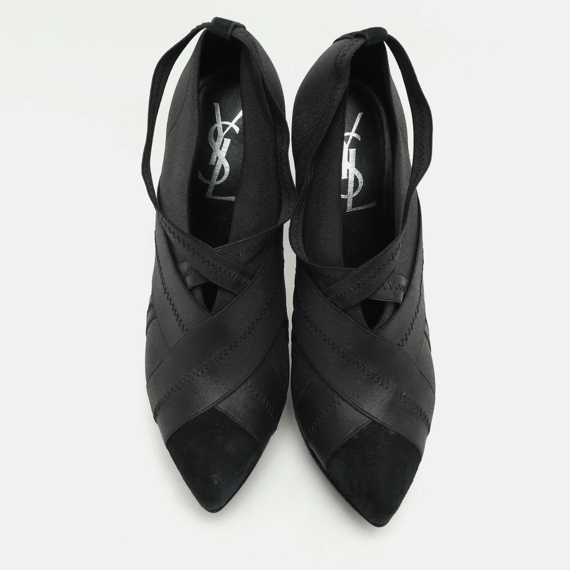 Yves Saint Laurent Black Elastic Bandage And Suede Booties