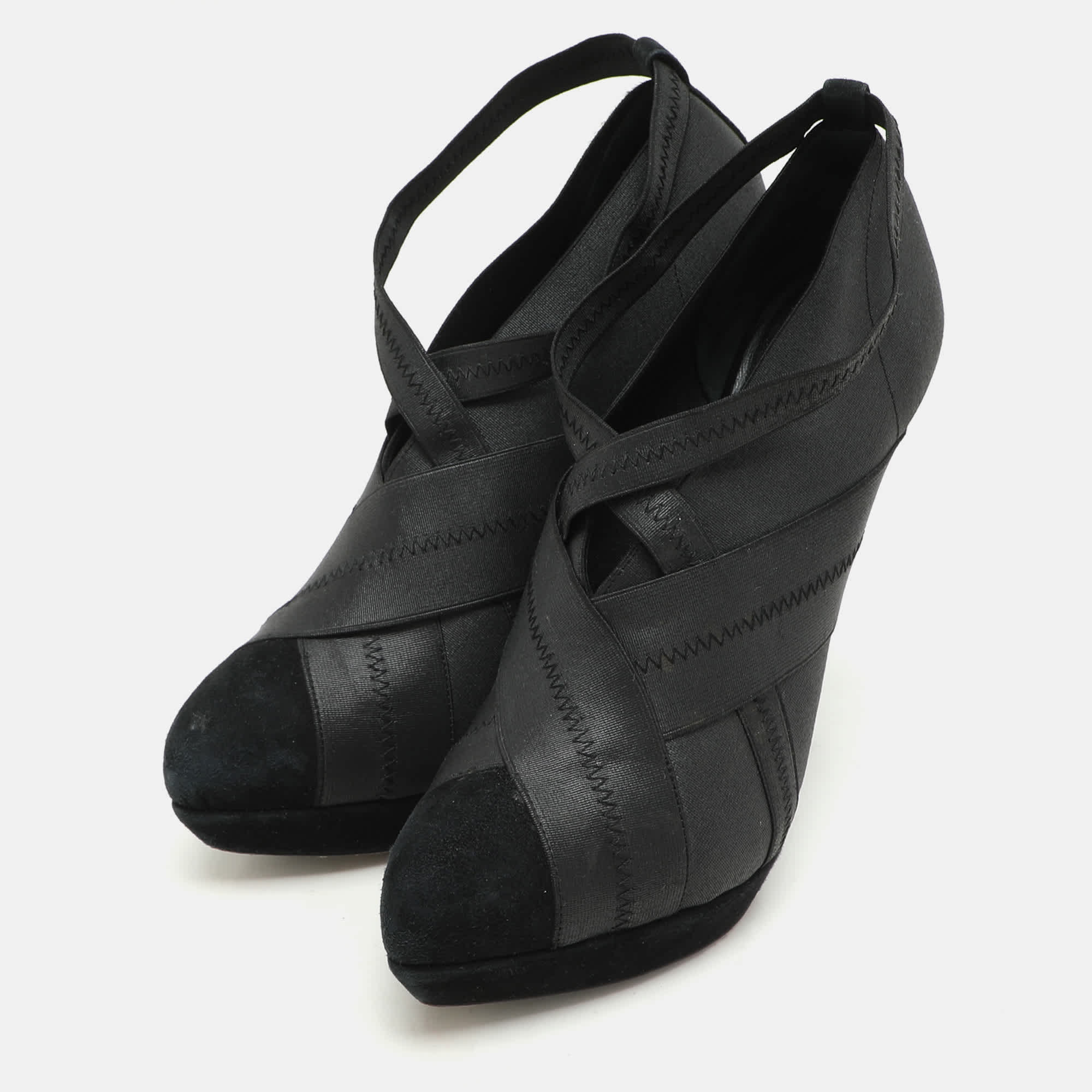 Yves Saint Laurent Black Elastic Bandage And Suede Booties