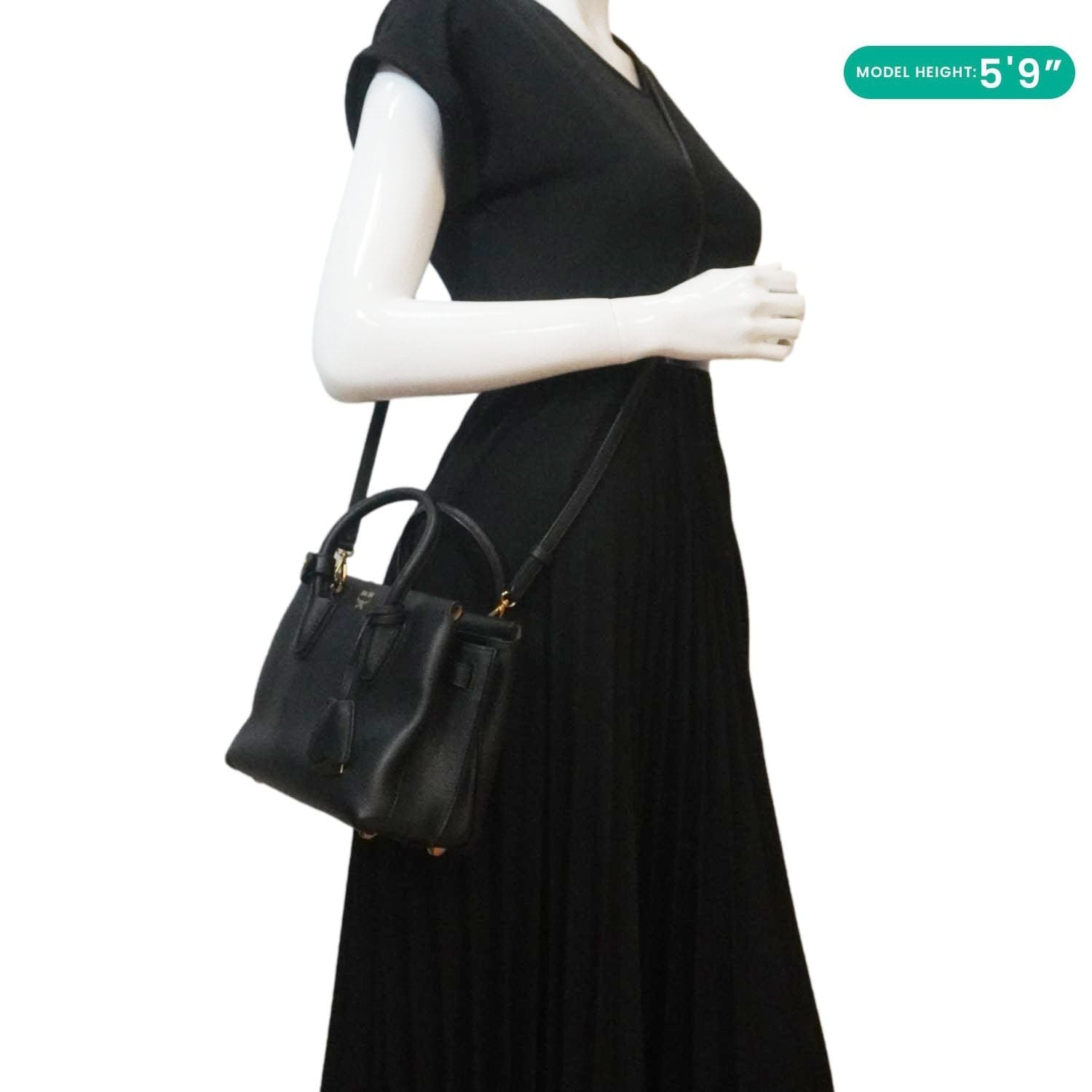 MCM Milla Mini Grained Calfskin Leather Tote Shoulder Bag Black