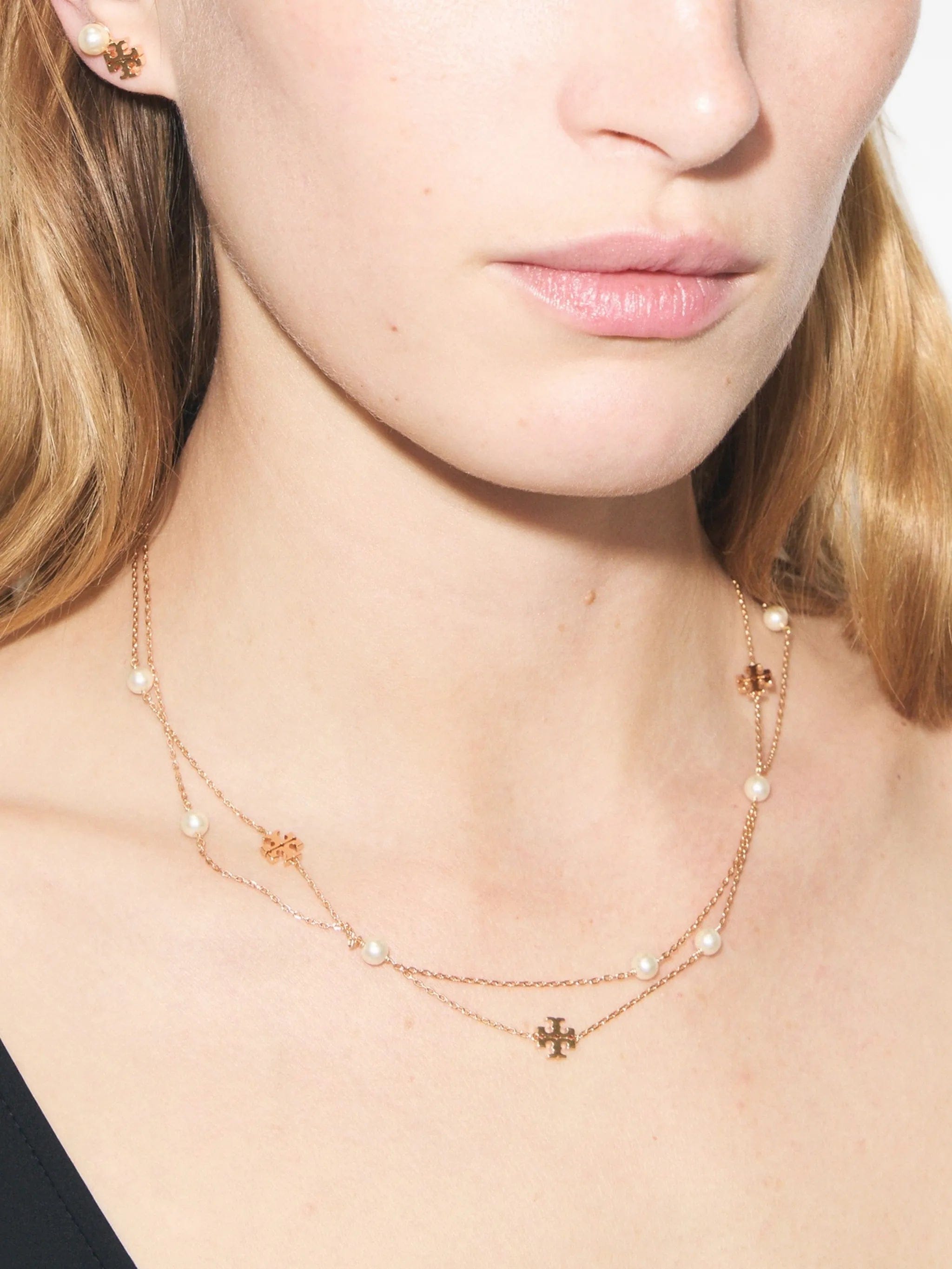 Tory Burch Moondance logo and pearl stud earrings
