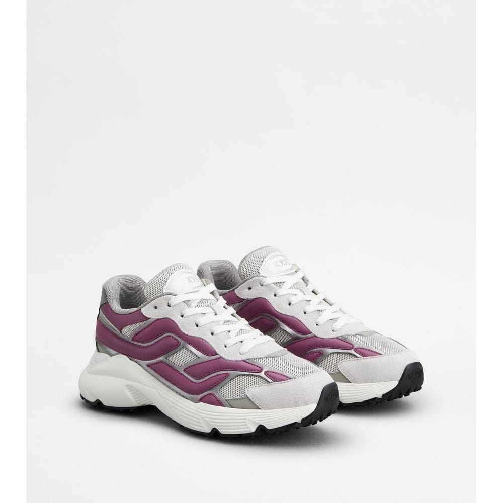 Tod's Tods Sneakers In Leather And Technical Fabric Pink Grey Womens