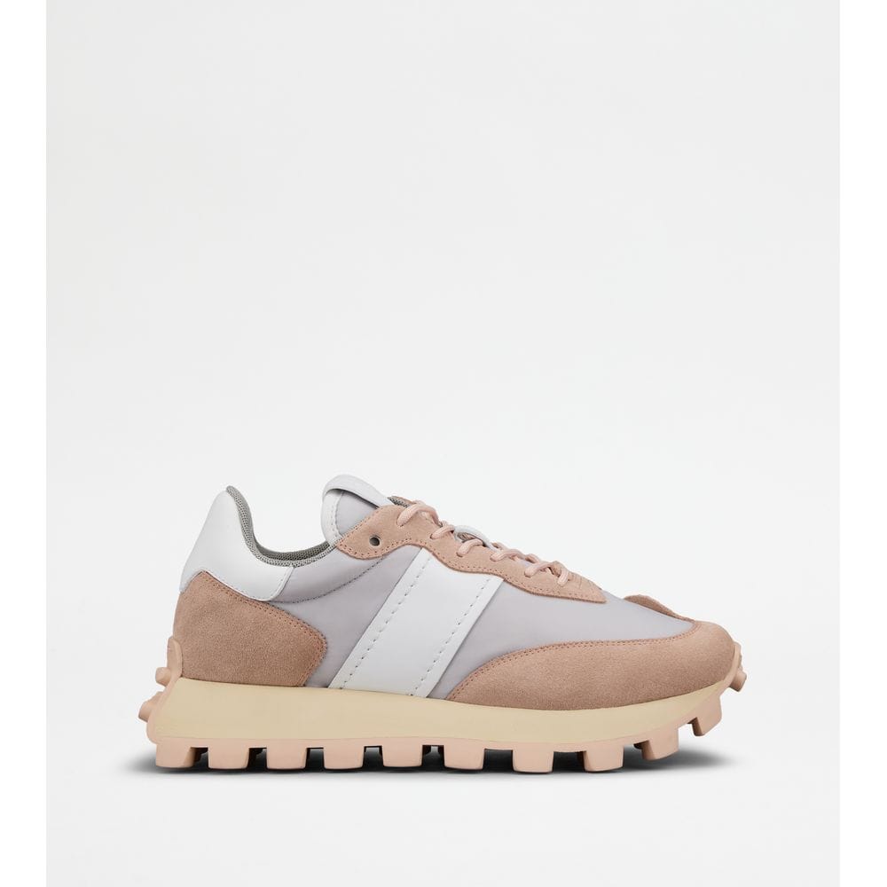 Tod's Sneakers Tods 1T In Suede And Fabric Pink Grey White Womens