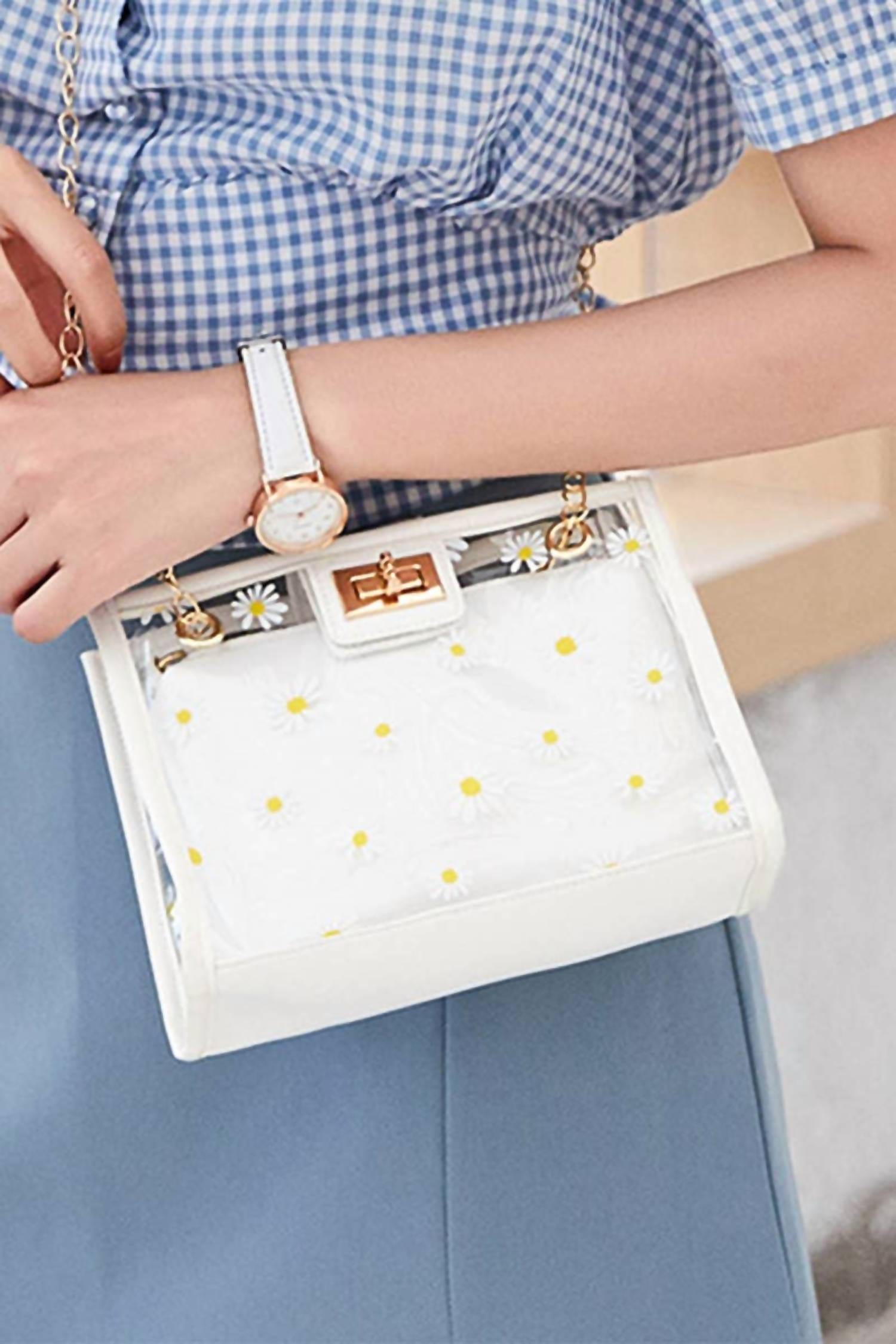 Transparent Daisy Floral Transparent Mini Crossbody Bag In White