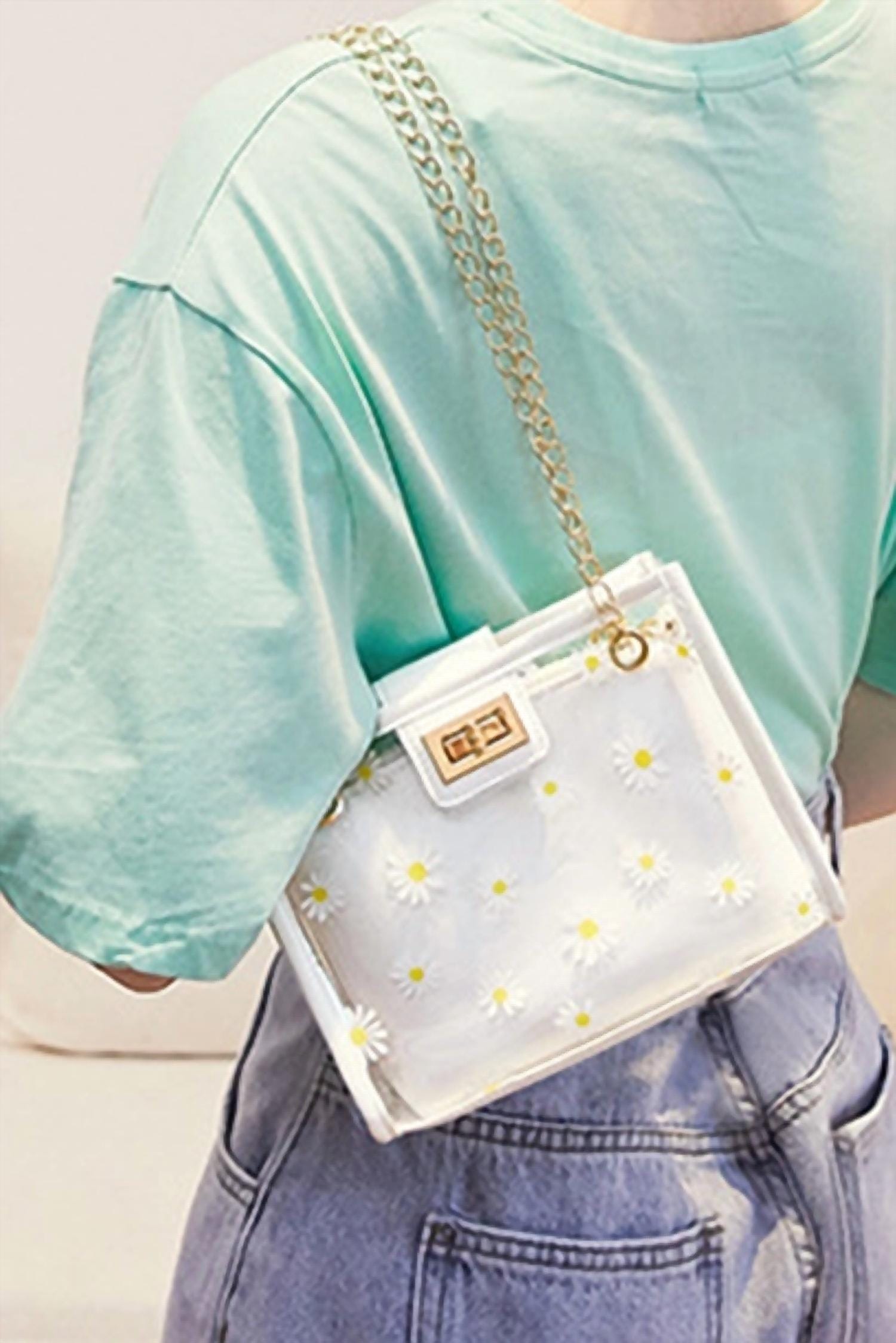 Transparent Daisy Floral Transparent Mini Crossbody Bag In White