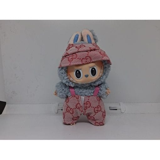 Pop Mart Labubu Designer Pink Overalls and Hat Outfit GC (Pink) - Clothing for Labubu