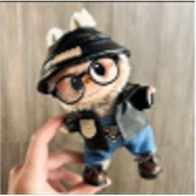Pop Mart Labubu Designer Hat Leather Jacket and Overalls Outfit (Black/Blue) - Clothing for Labubu