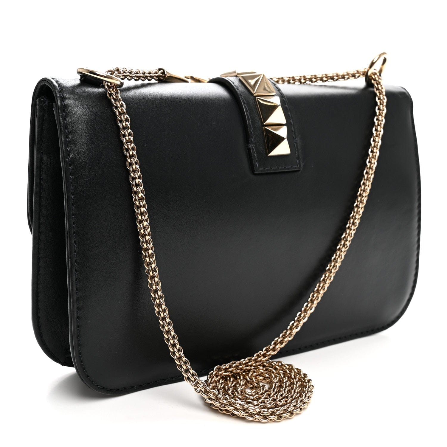 Valentino Garavani Vitello Medium Glam Lock Rockstud Flap Black