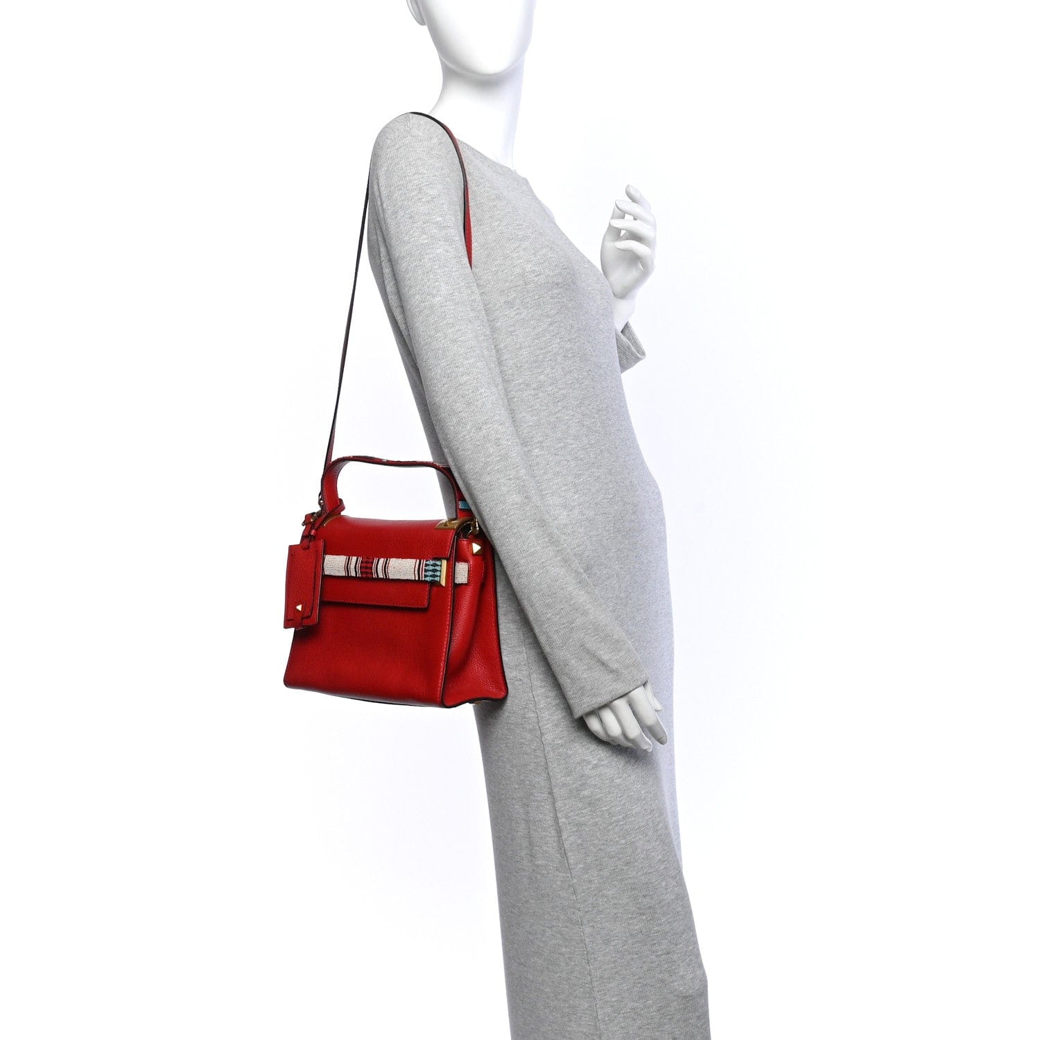 Valentino Garavani Pebbled Calfskin Beaded Small My Rockstud Frame Bag Rosso Valentino