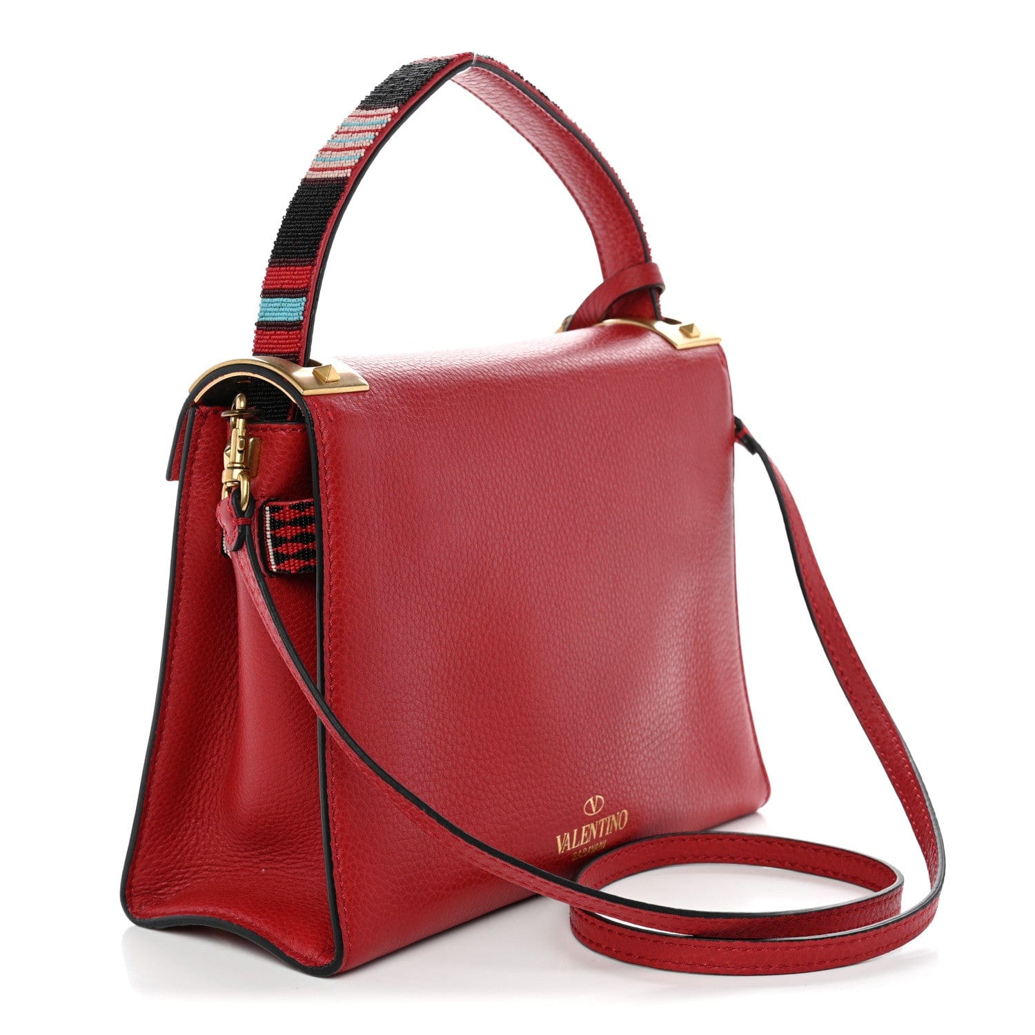 Valentino Garavani Pebbled Calfskin Beaded Small My Rockstud Frame Bag Rosso Valentino