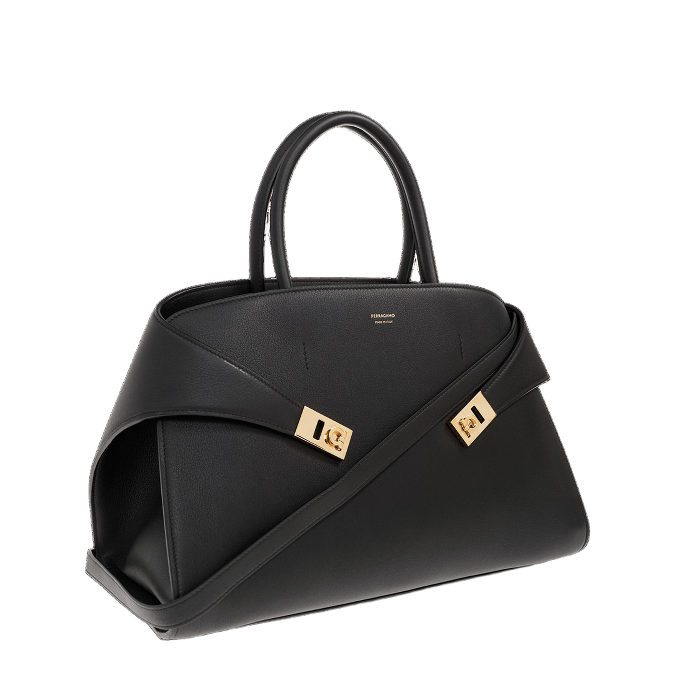 Ferragamo Hug Large Calfskin Handbag - Nero