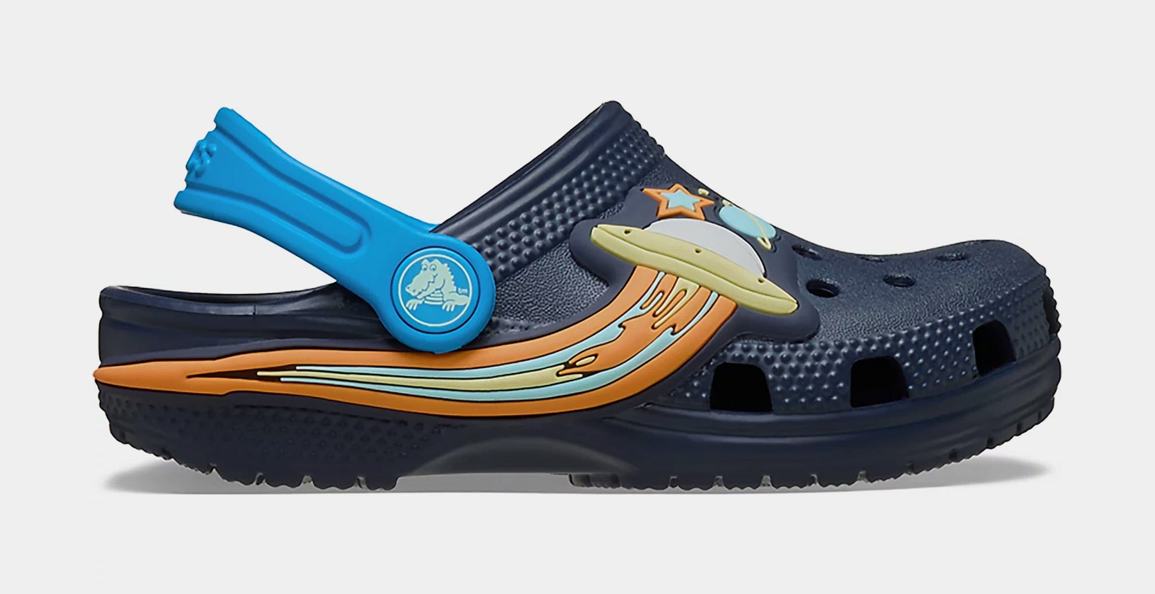 CROCS Classic Clog UFO Lights Infant Toddler Sandals (Navy/Orange)