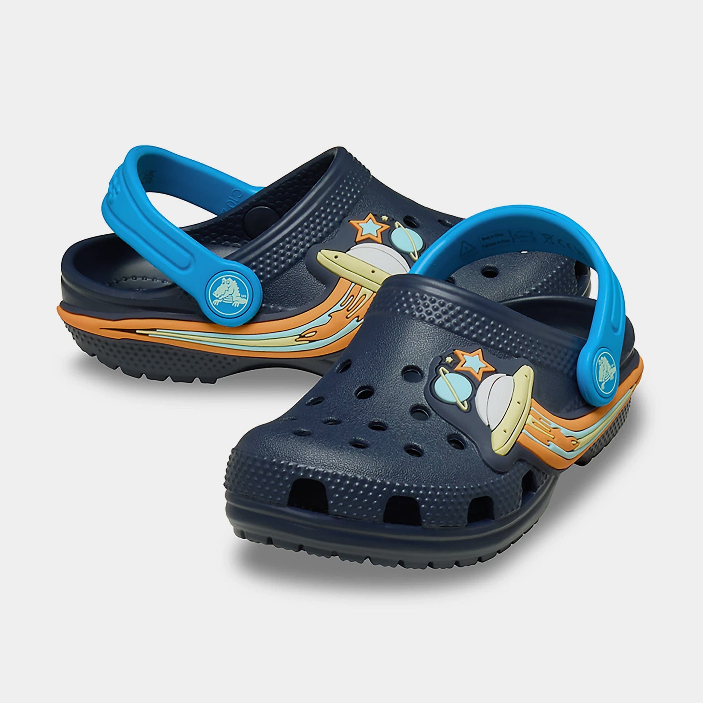 CROCS Classic Clog UFO Lights Infant Toddler Sandals (Navy/Orange)