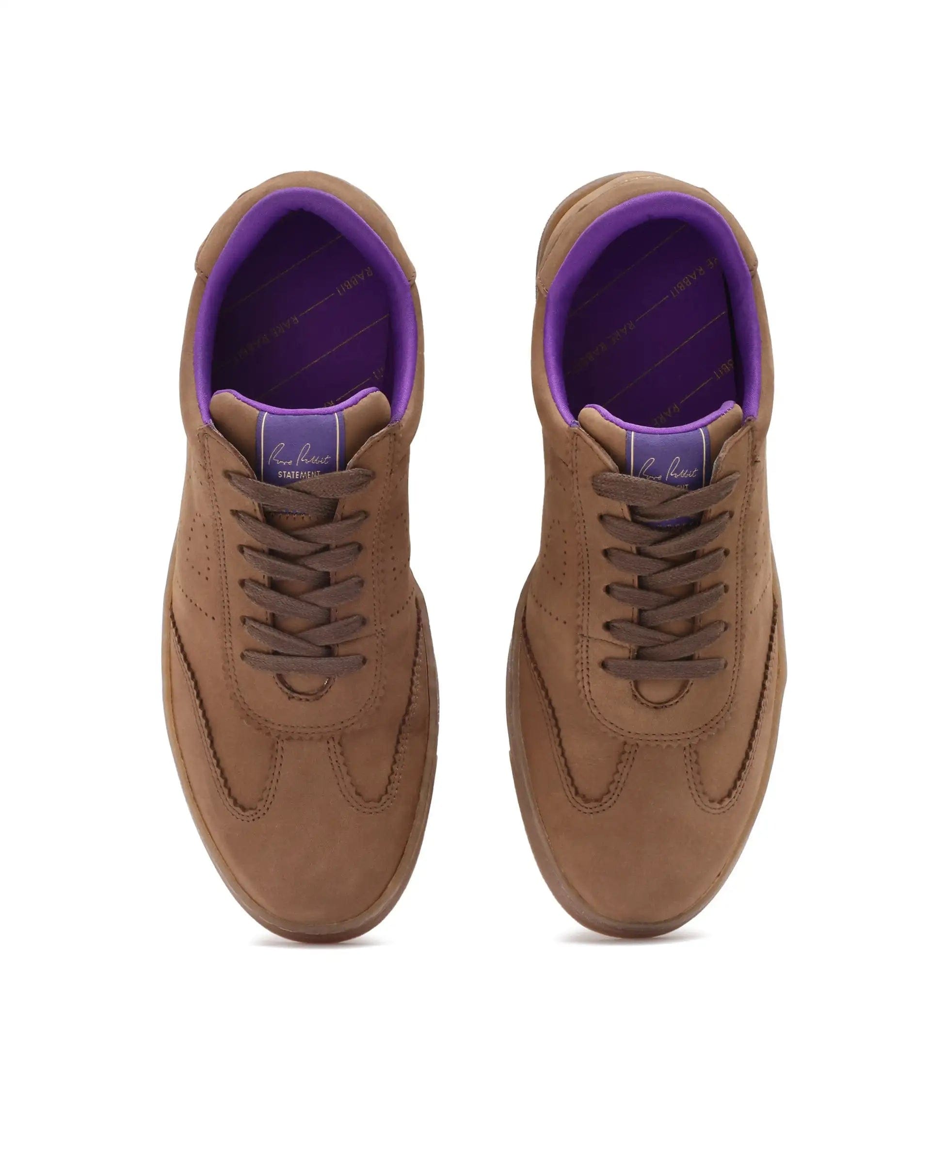 RAREZ Rare Rabbit Mens Magellan Brown Premium Nubuck Lace Up Low Top Round Toe Sneaker Shoes