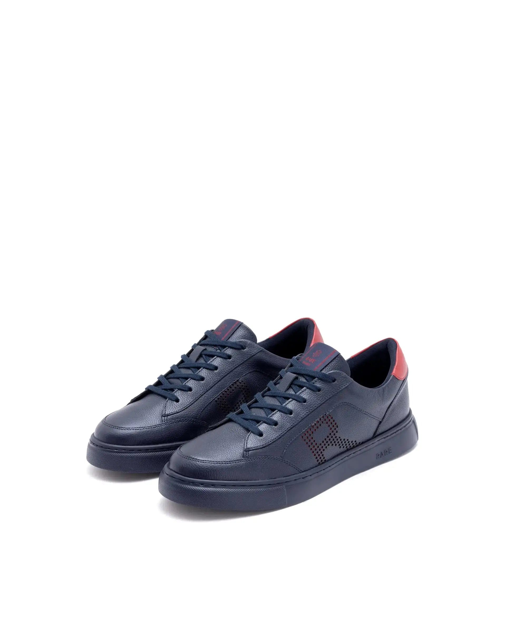 RAREZ Rare Rabbit Men Vortex Navy Low - Top Genuine Leather Lazer Lace - Up Sneaker Shoes