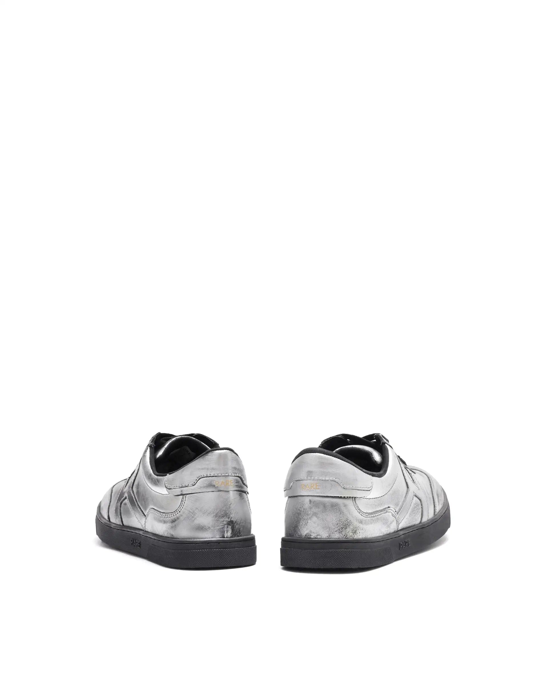 RAREZ Rare Rabbit Mens Mercure Metallic Silver Round Toe Shiny Burnt Leather Sneaker Shoes