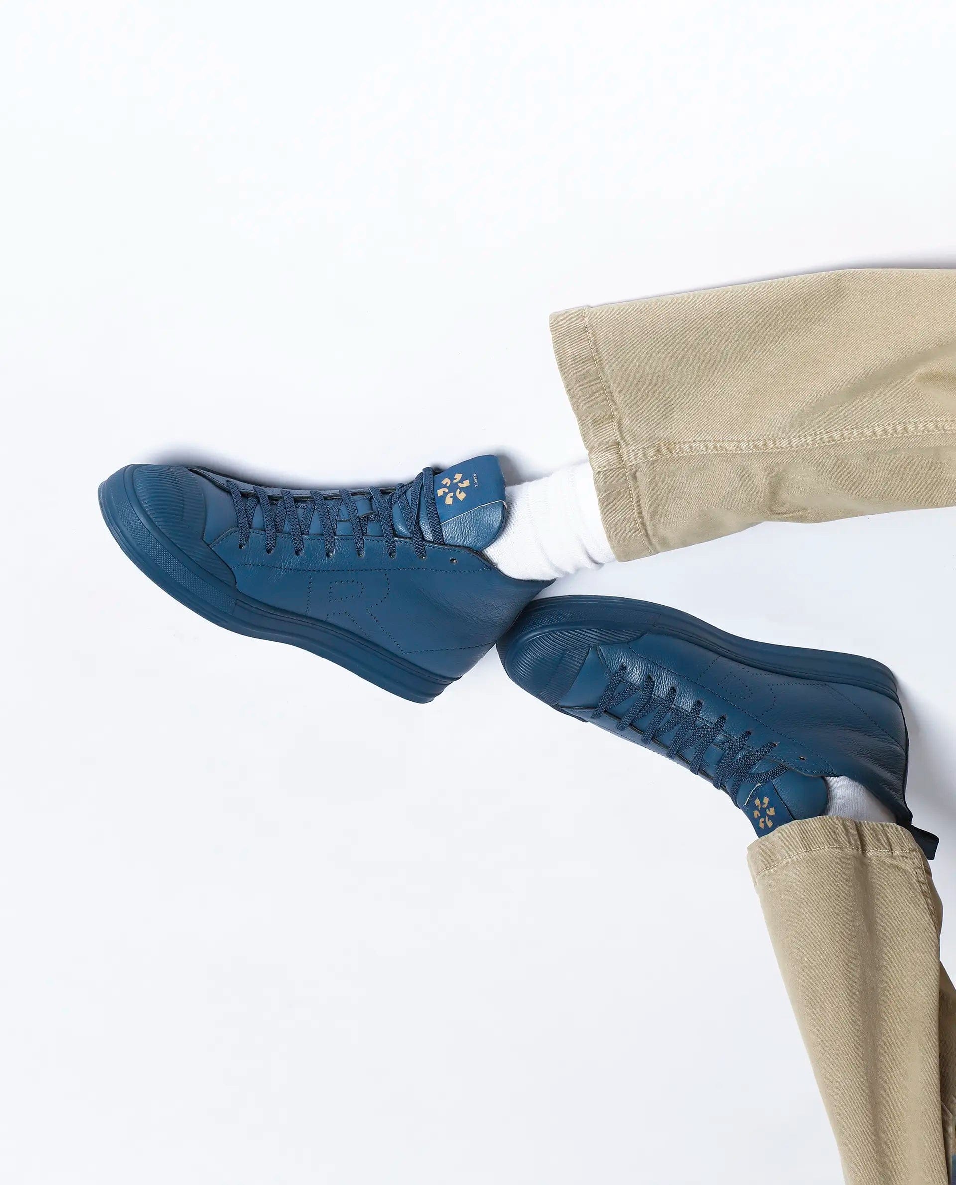 RAREZ Rare Rabbit Men Sauron Hi Pro Blue Leather Lace - Up Closure Sneaker