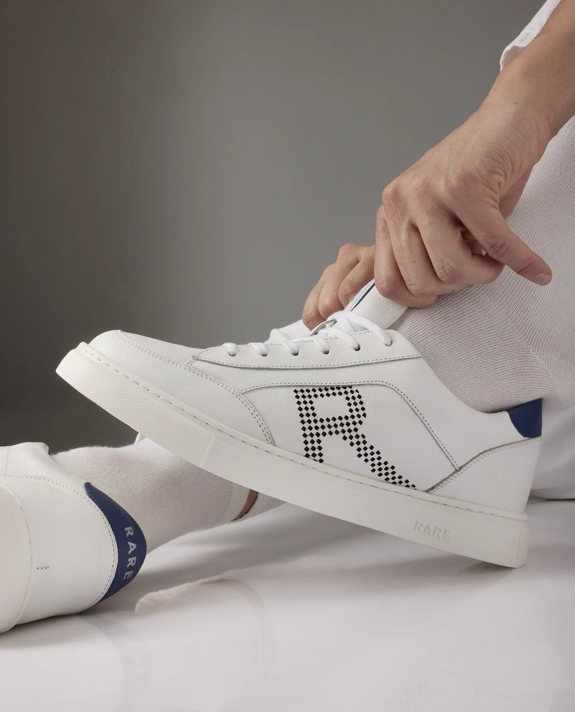 RAREZ Rare Rabbit Men Vortex White Low - Top Genuine Leather Lazer Lace - Up Sneaker Shoes