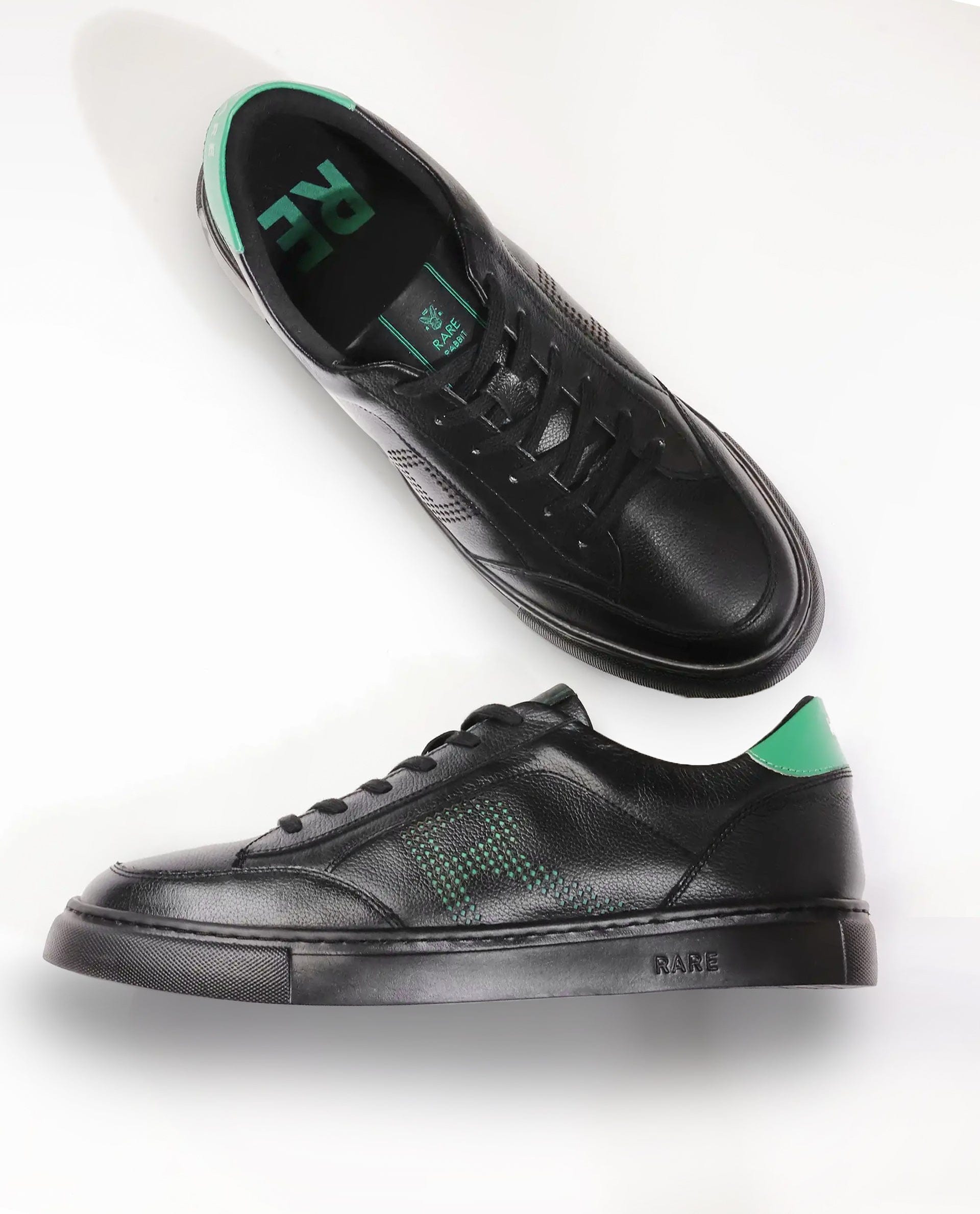 RAREZ Rare Rabbit Men Vortex Black Low - Top Genuine Leather Lazer Lace - Up Sneaker Shoes