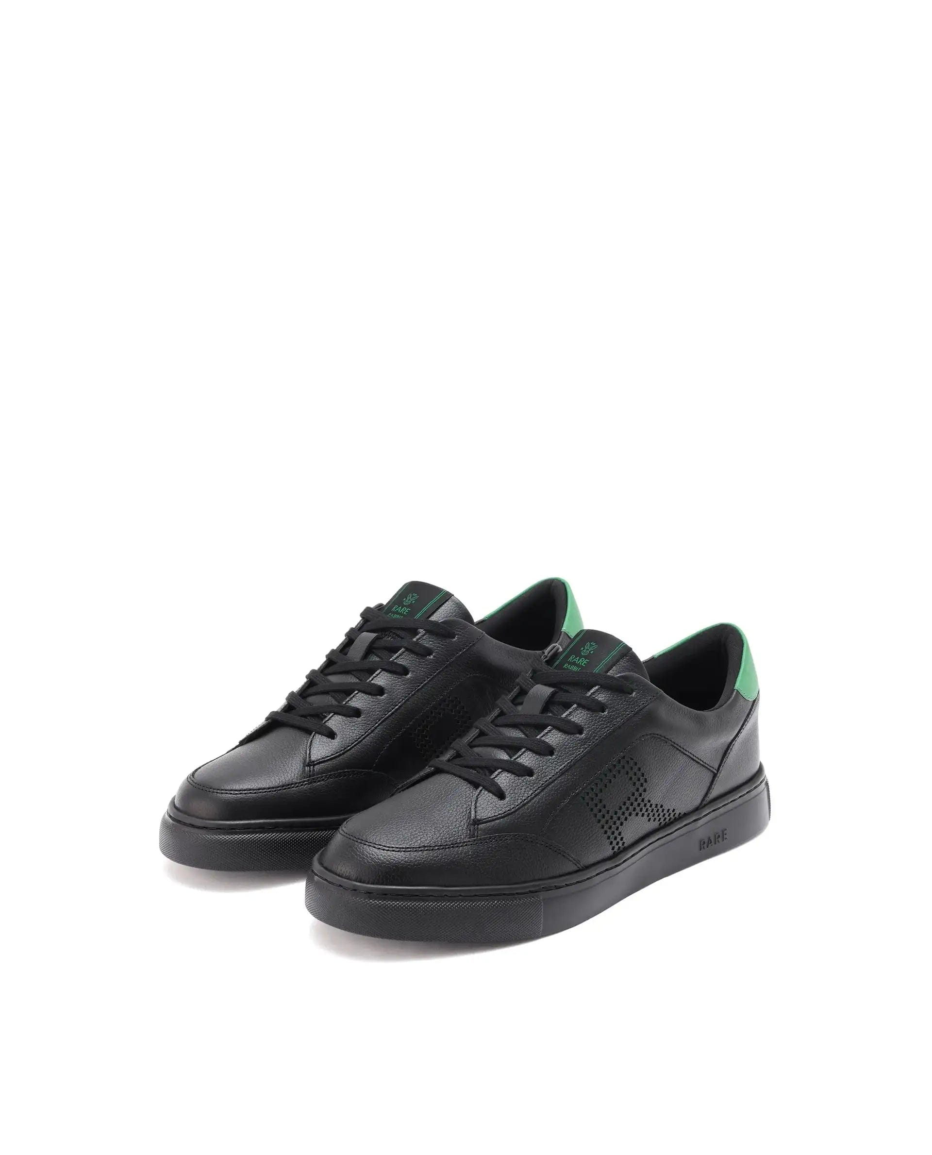 RAREZ Rare Rabbit Men Vortex Black Low - Top Genuine Leather Lazer Lace - Up Sneaker Shoes