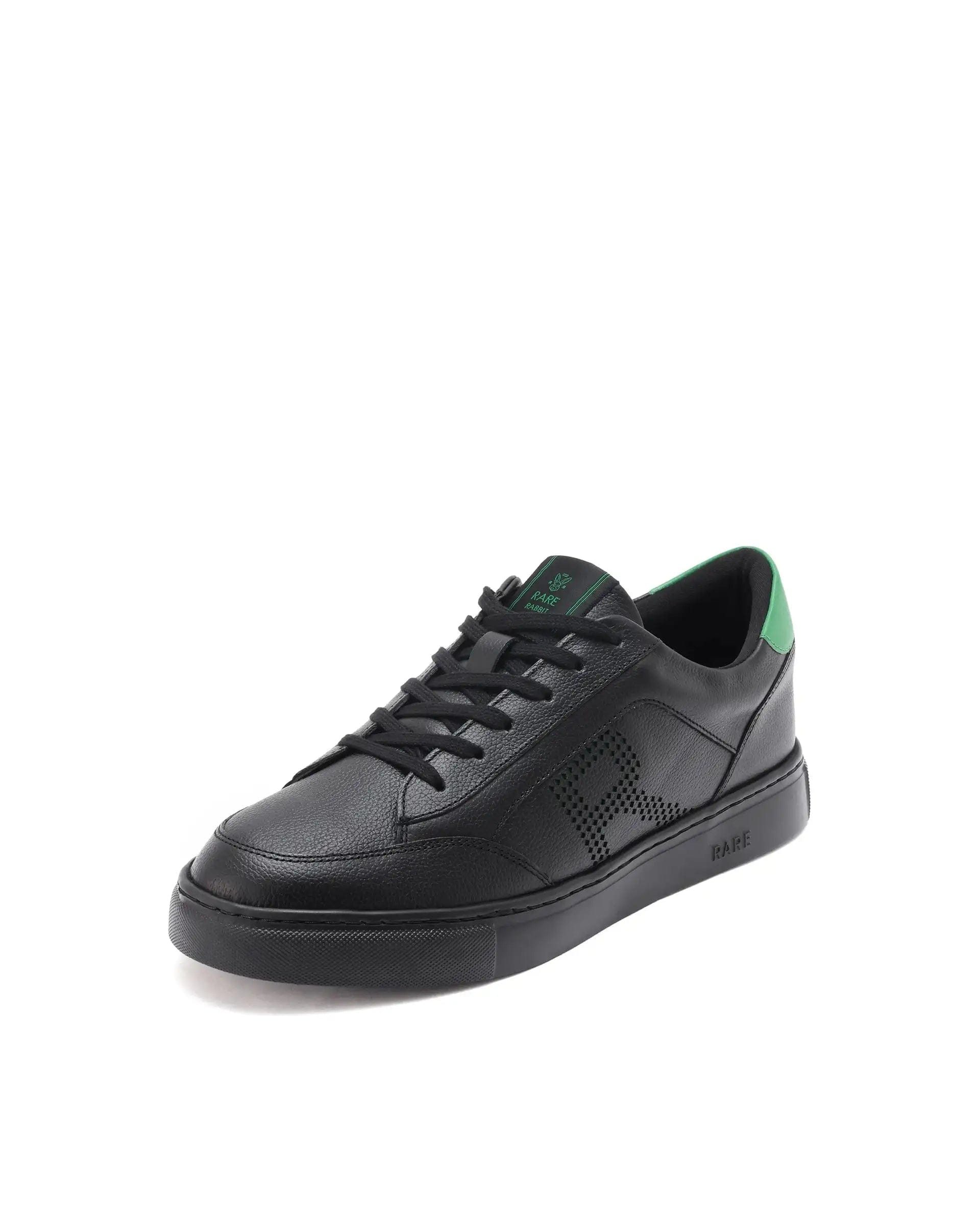 RAREZ Rare Rabbit Men Vortex Black Low - Top Genuine Leather Lazer Lace - Up Sneaker Shoes