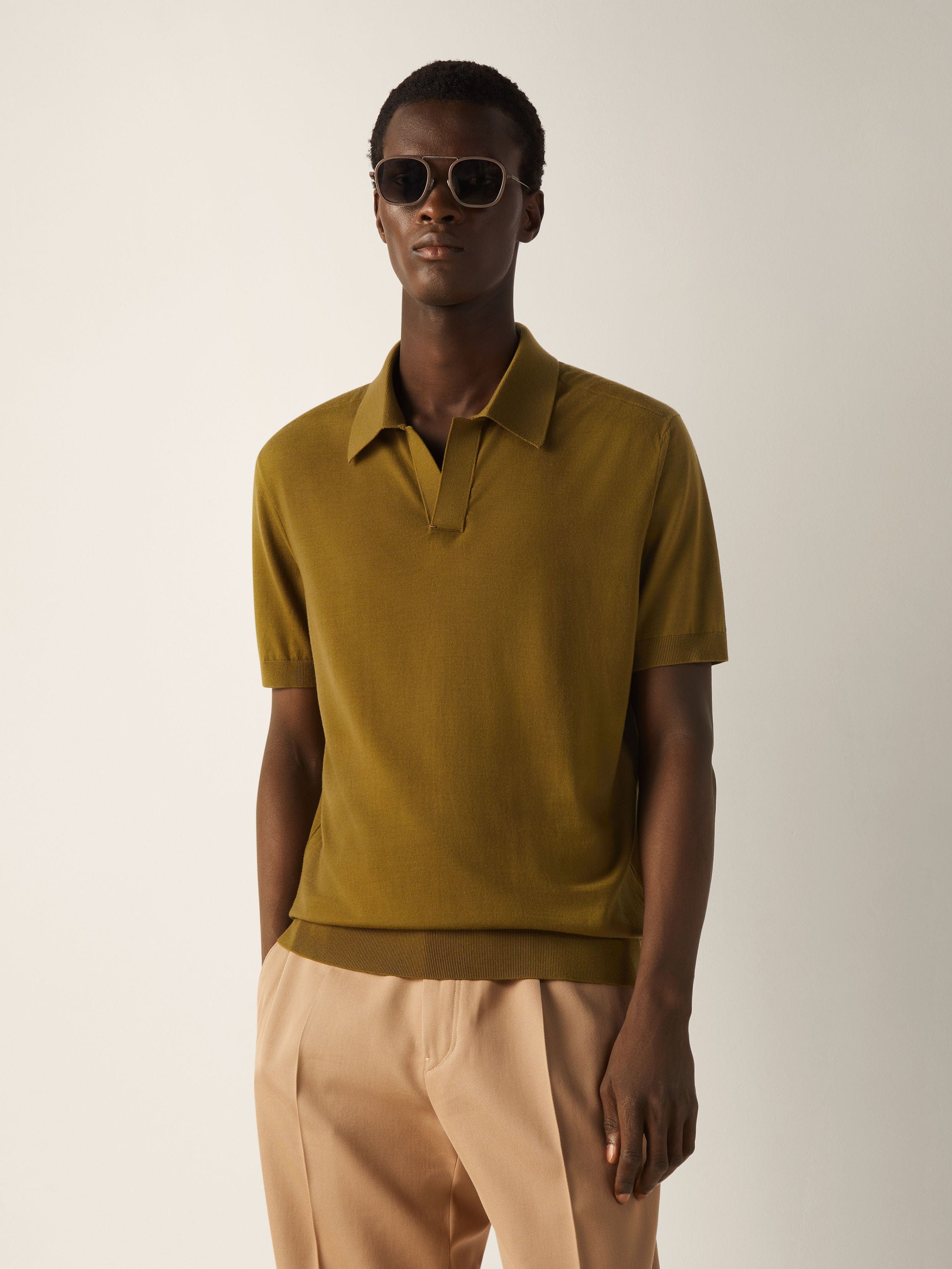 Zegna Olive Green Vellus Aureum Polo Shirt