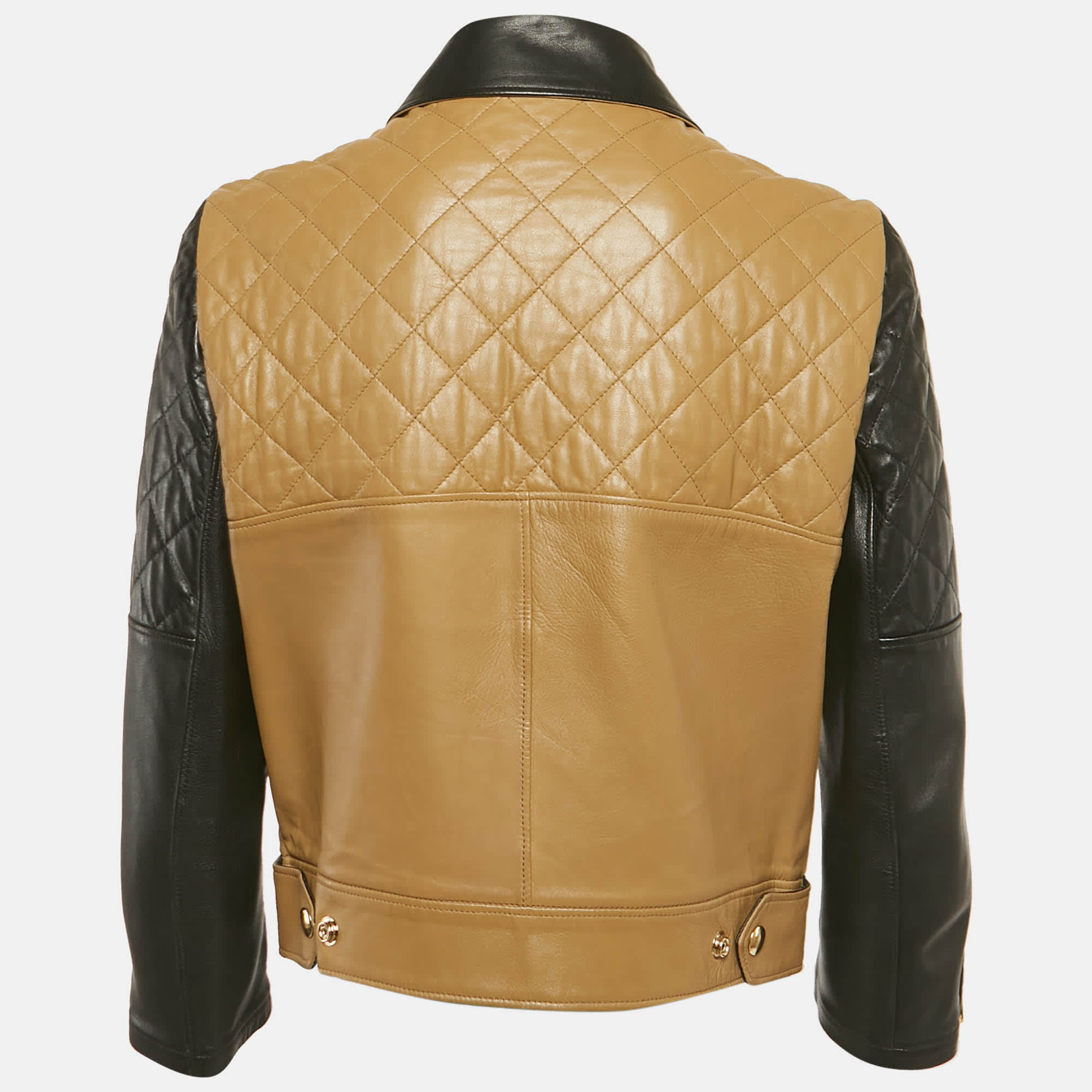 Yves Saint Laurent Brown/black Leather Zip - Up Jacket