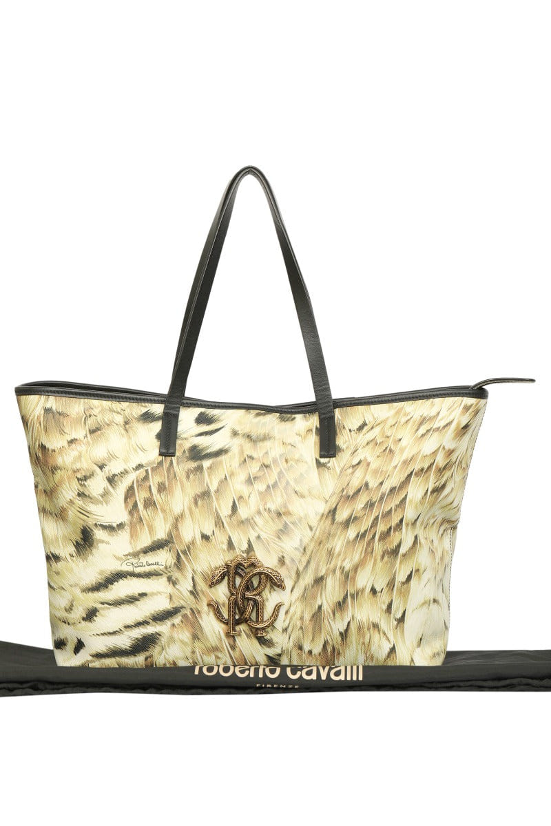 Roberto Cavalli Animal Print Yellow Tote Bag