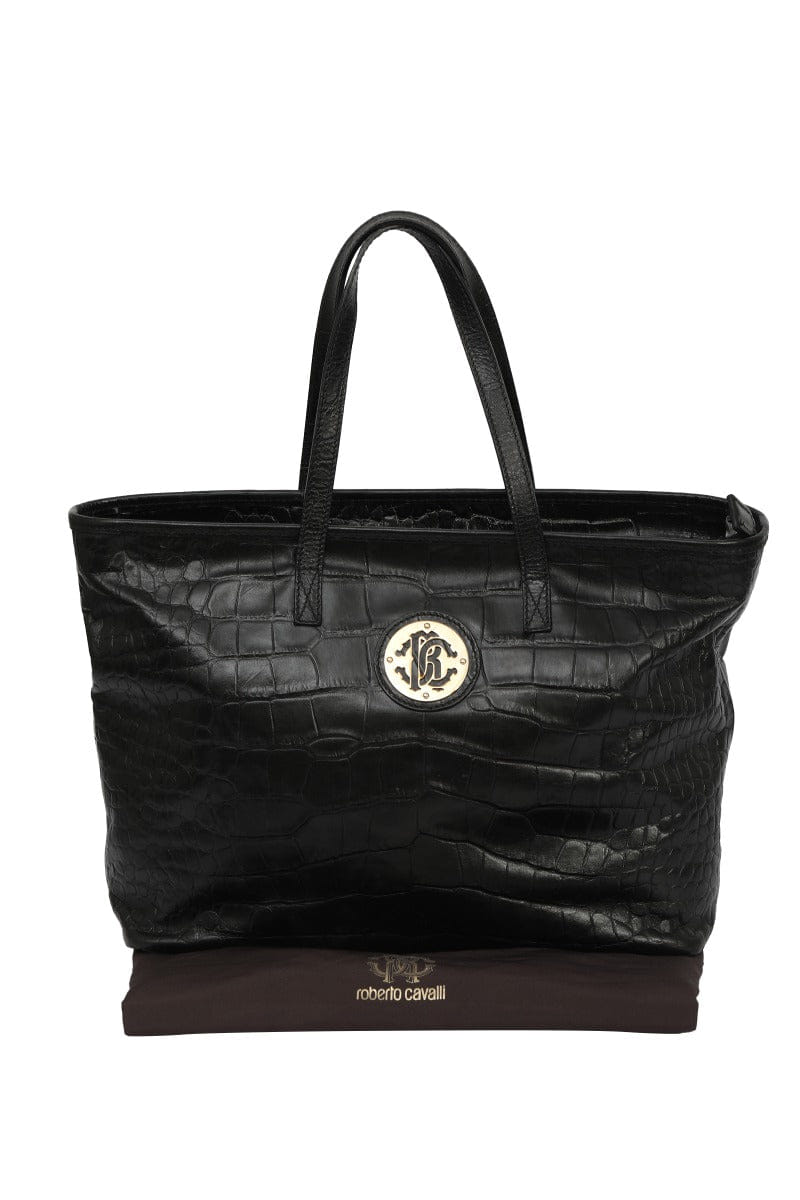 Roberto Cavalli Croc - Effect Black Tote Bag