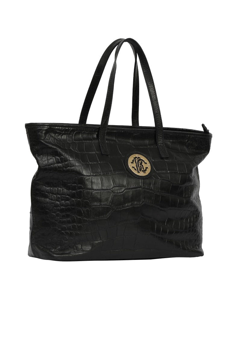 Roberto Cavalli Croc - Effect Black Tote Bag