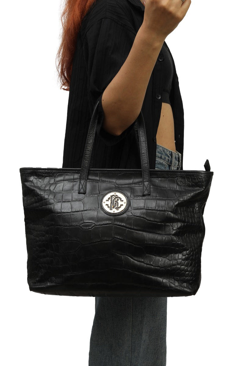 Roberto Cavalli Croc - Effect Black Tote Bag