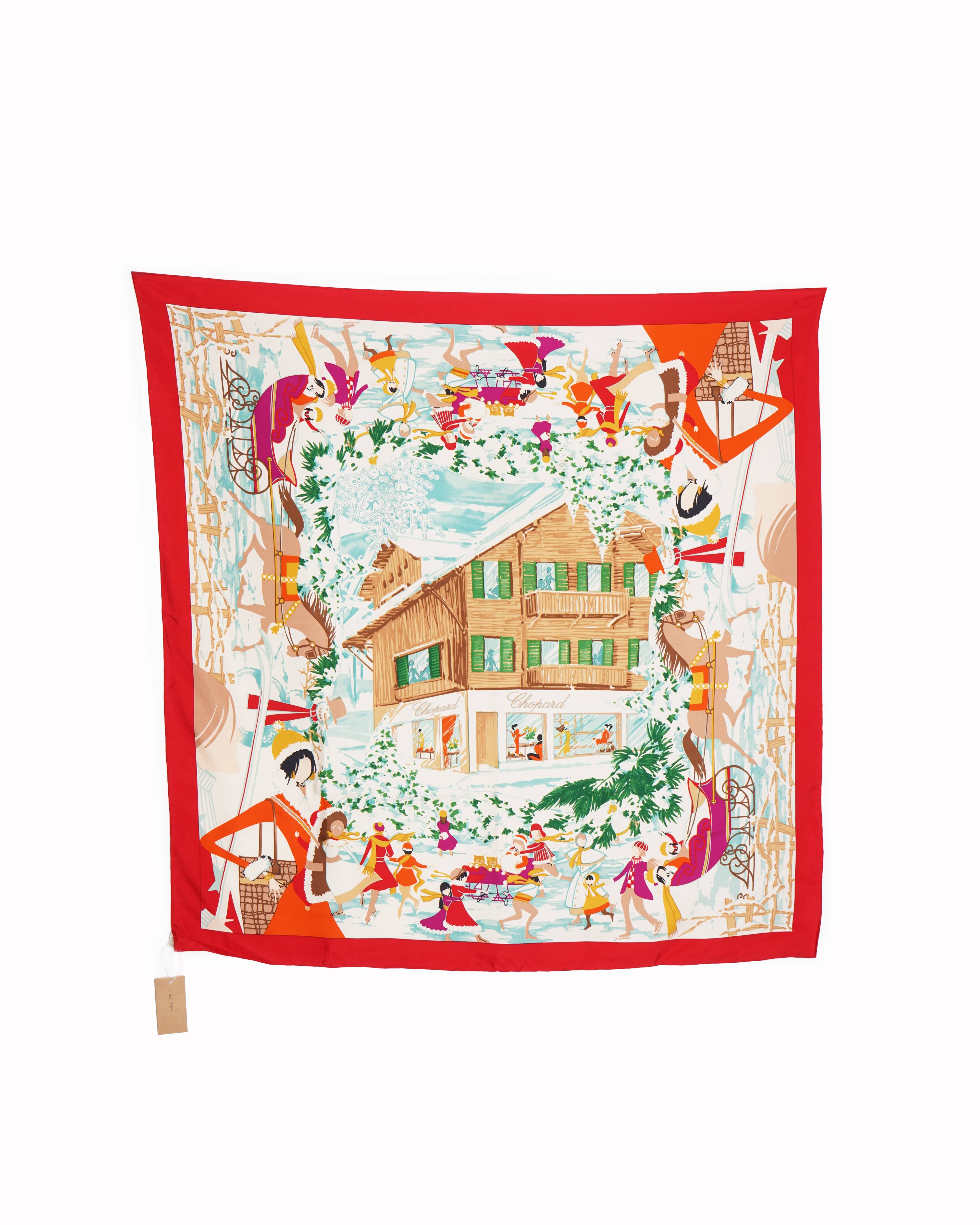 Chopard New Chopard Silk Printed Scarf In Orange - Red