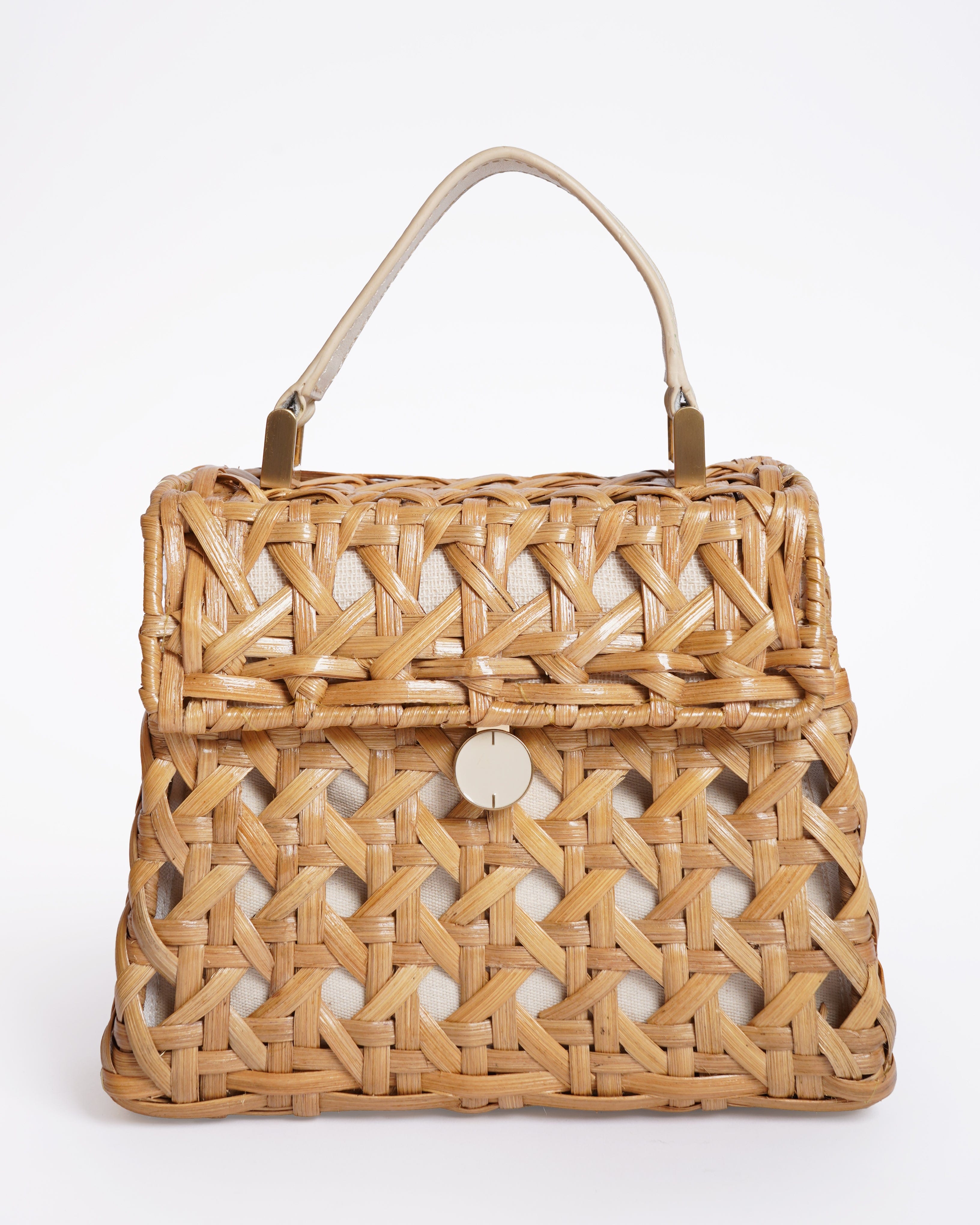 Cult Gaia Sybil Flap Over Rattan Woven Handbag