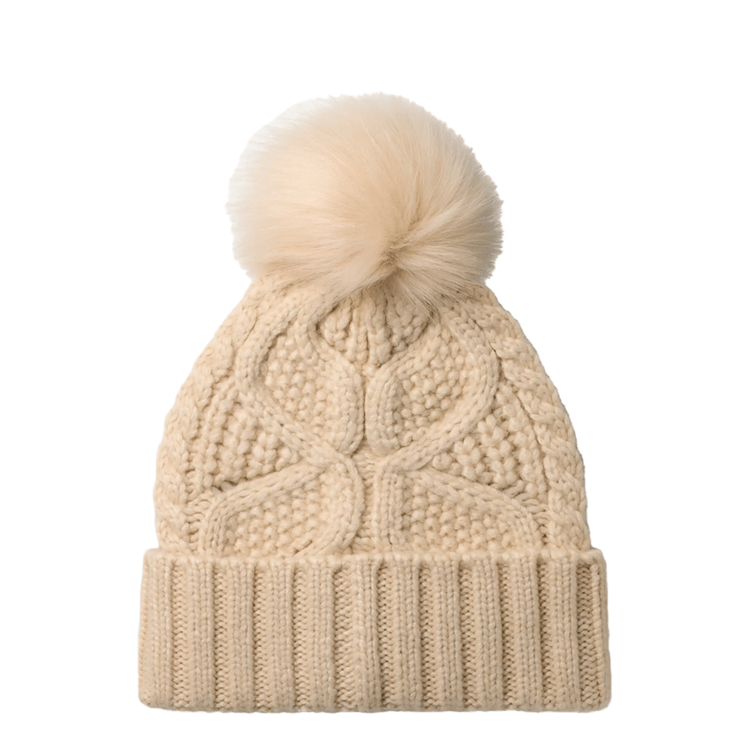 UGG WOMEN'S CABLE BEANIE WITH POM CREAM