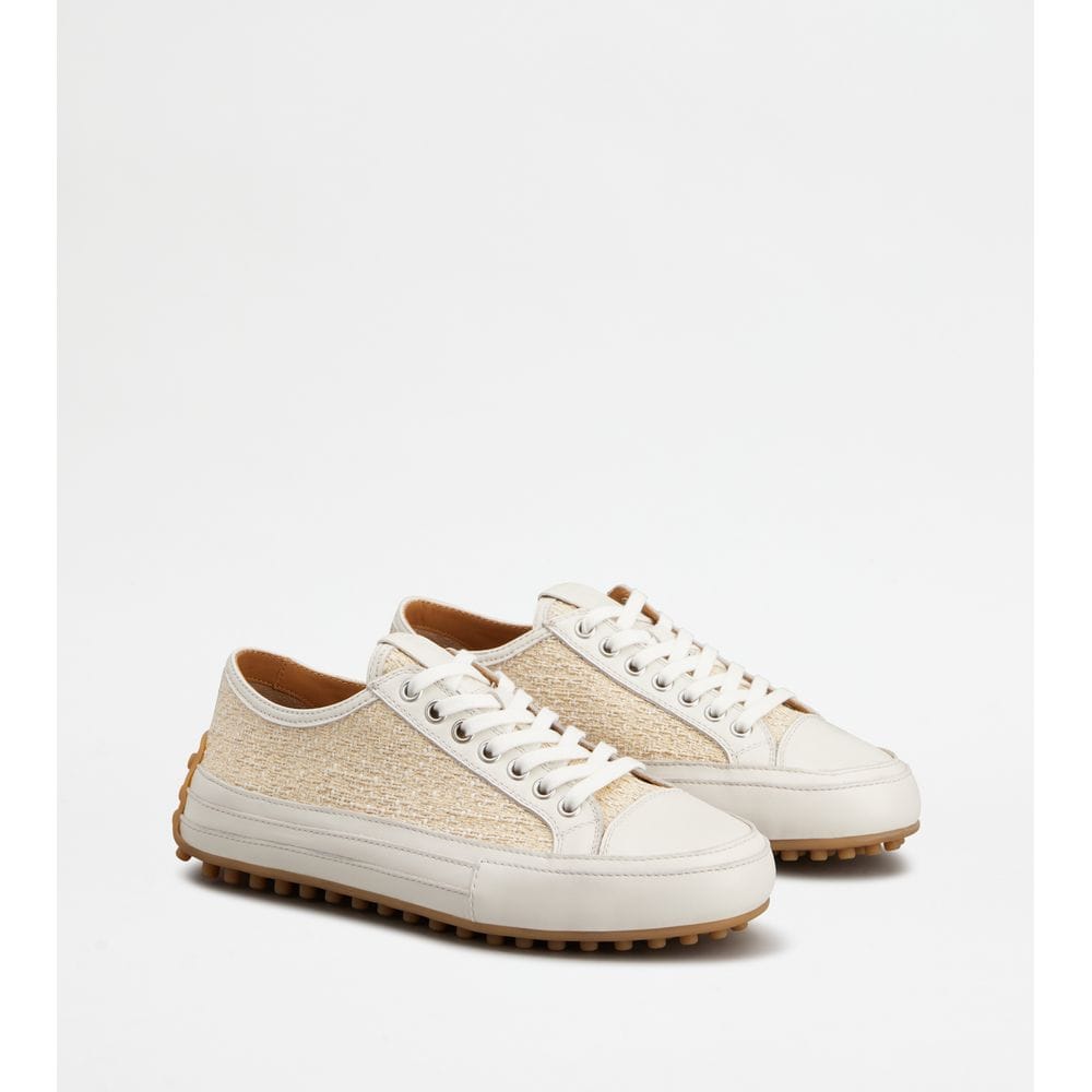Tod's Tods Sneakers In Fabric And Leather White Beige Womens