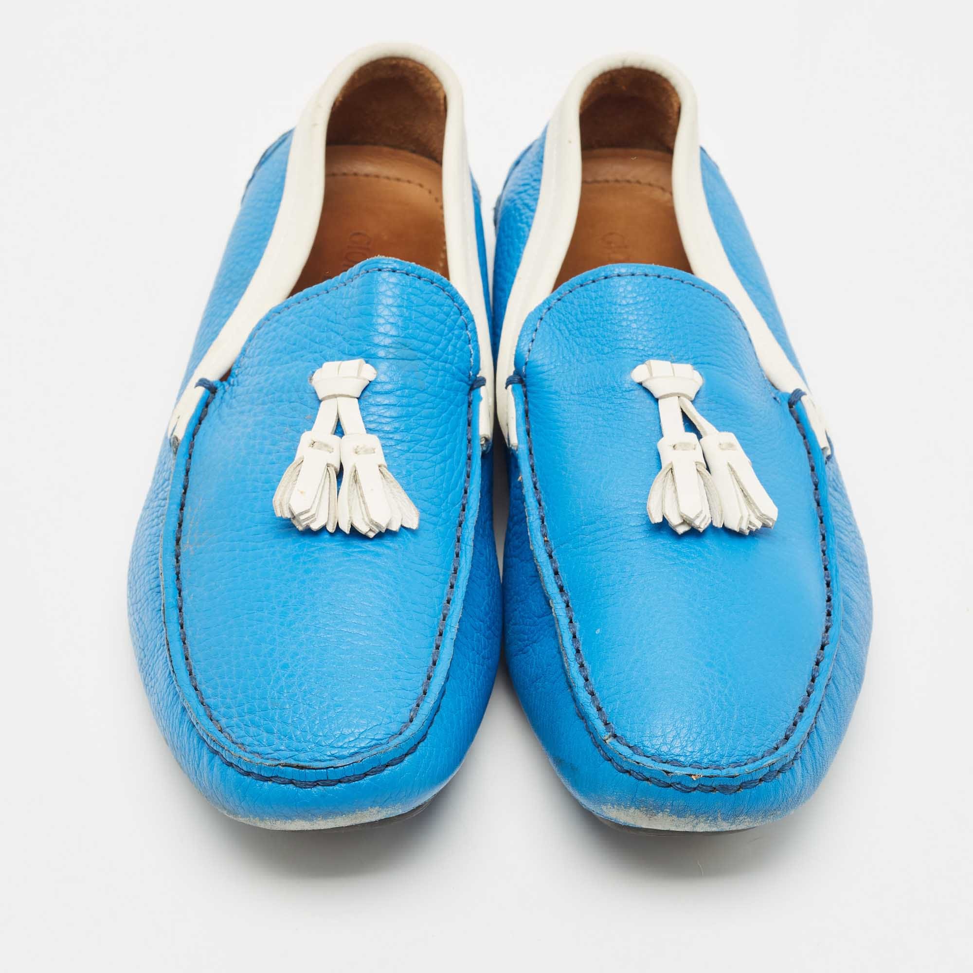 Giorgio Armani Blue/white Leather Slip On Loafers