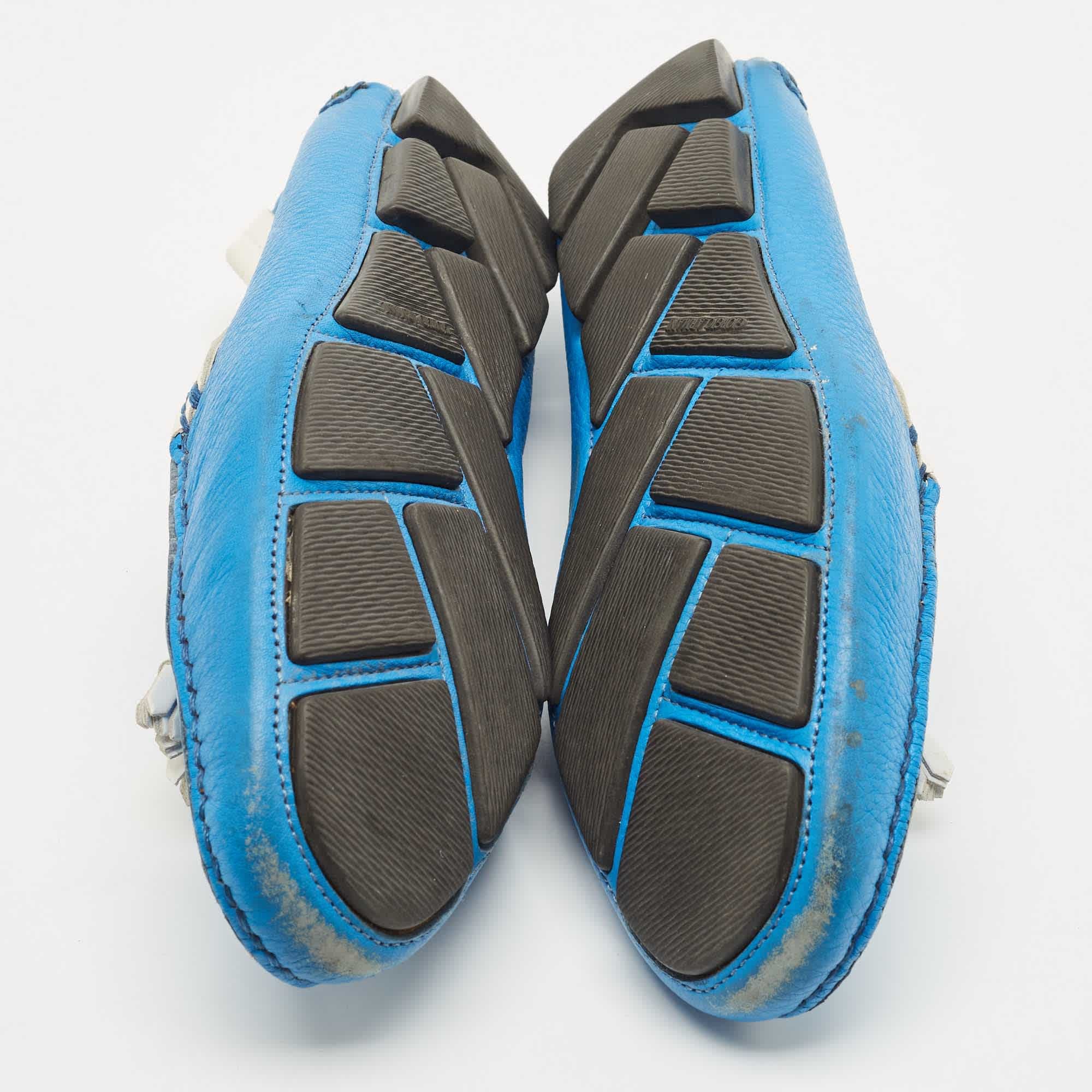 Giorgio Armani Blue/white Leather Slip On Loafers