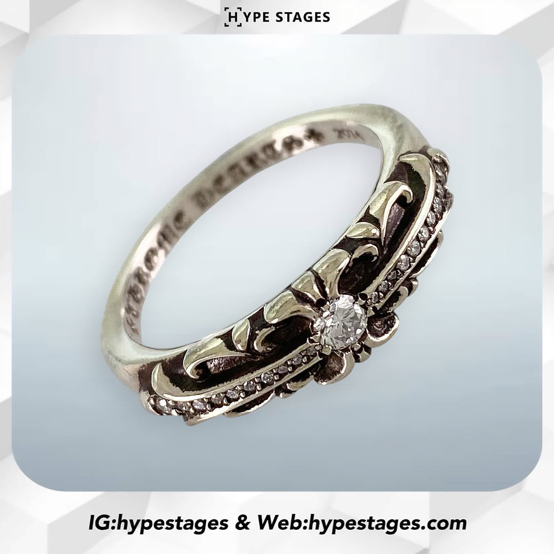 CHROME HEARTS BABY CLASSIC FLORAL CROSS DIAMOND RING (US6)