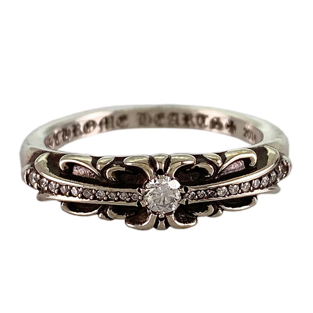 CHROME HEARTS BABY CLASSIC FLORAL CROSS DIAMOND RING (US6)