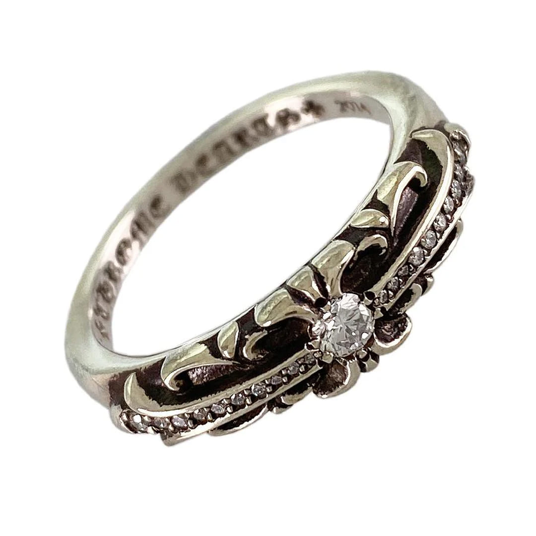 CHROME HEARTS BABY CLASSIC FLORAL CROSS DIAMOND RING (US6)