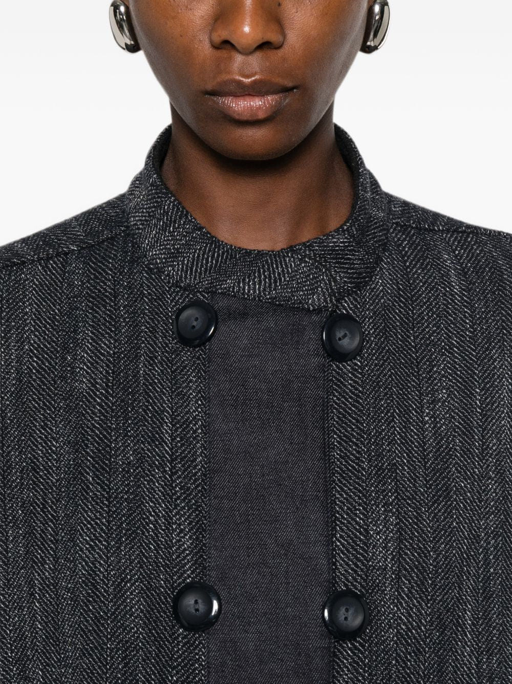Emporio Armani Herringbone Double - Breasted Jacket — Charcoal