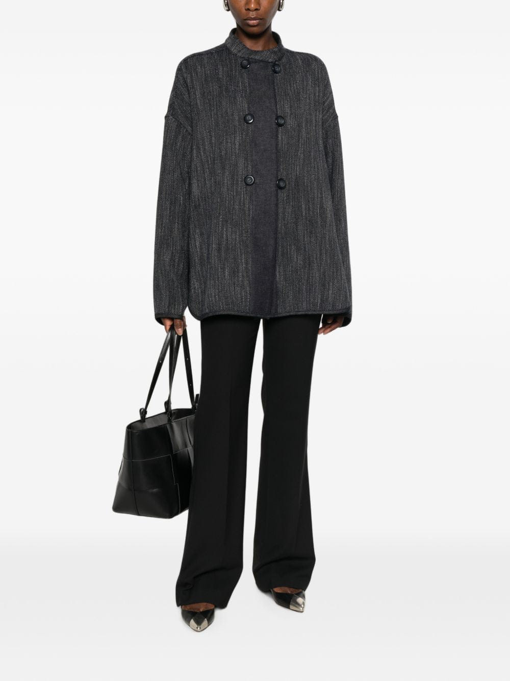Emporio Armani Herringbone Double - Breasted Jacket — Charcoal