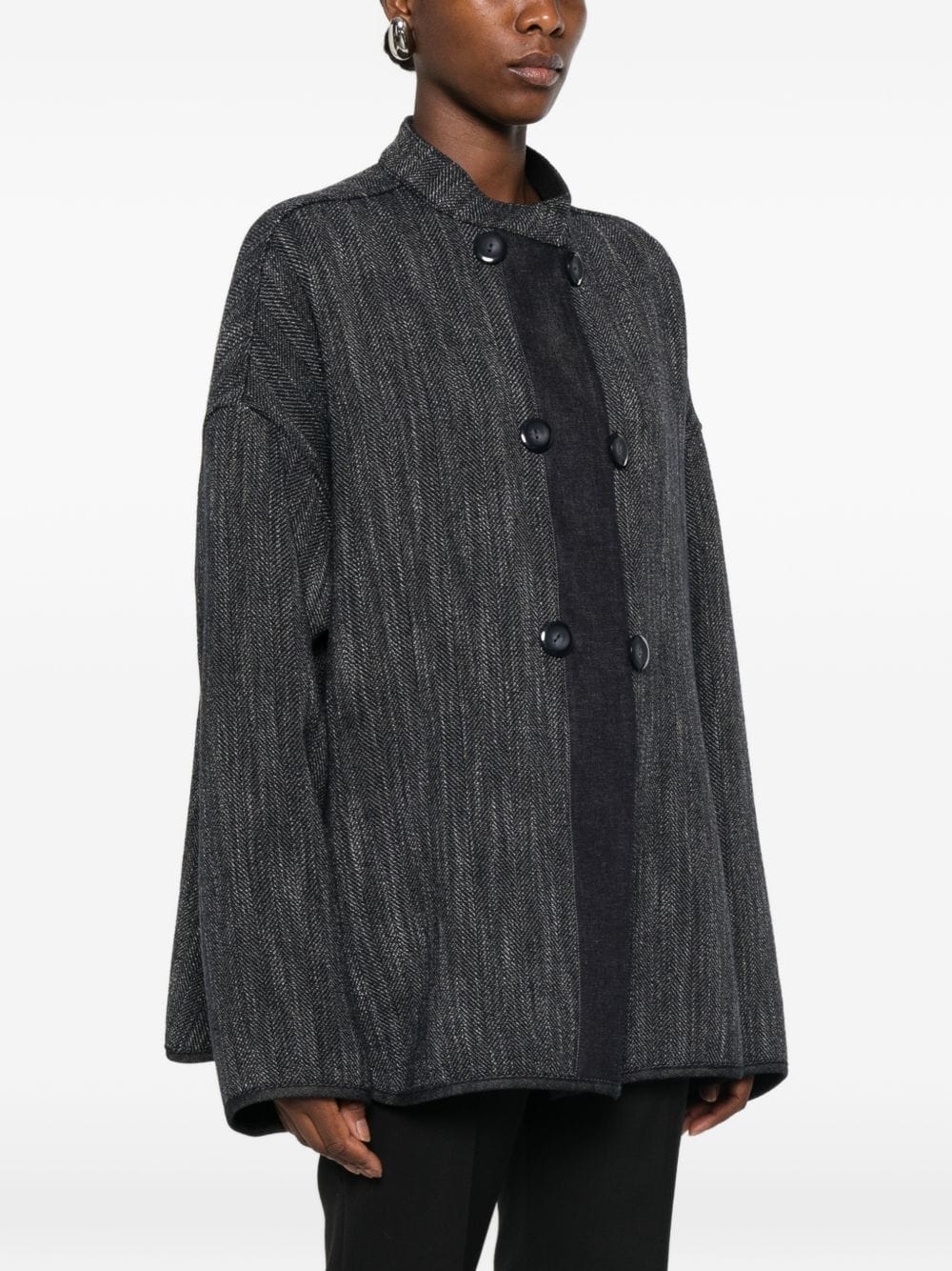 Emporio Armani Herringbone Double - Breasted Jacket — Charcoal