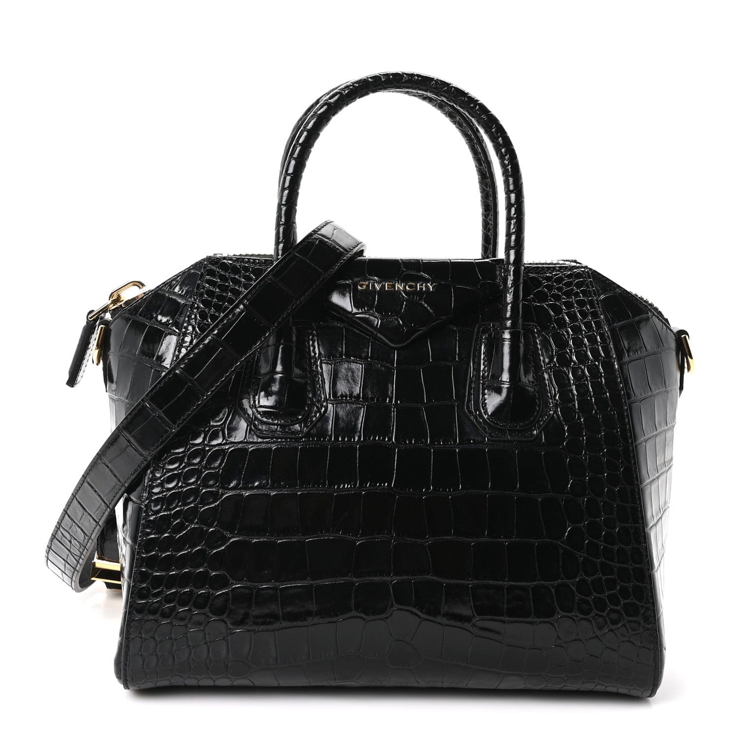 Givenchy Calfskin Crocodile Embossed Small Antigona Black