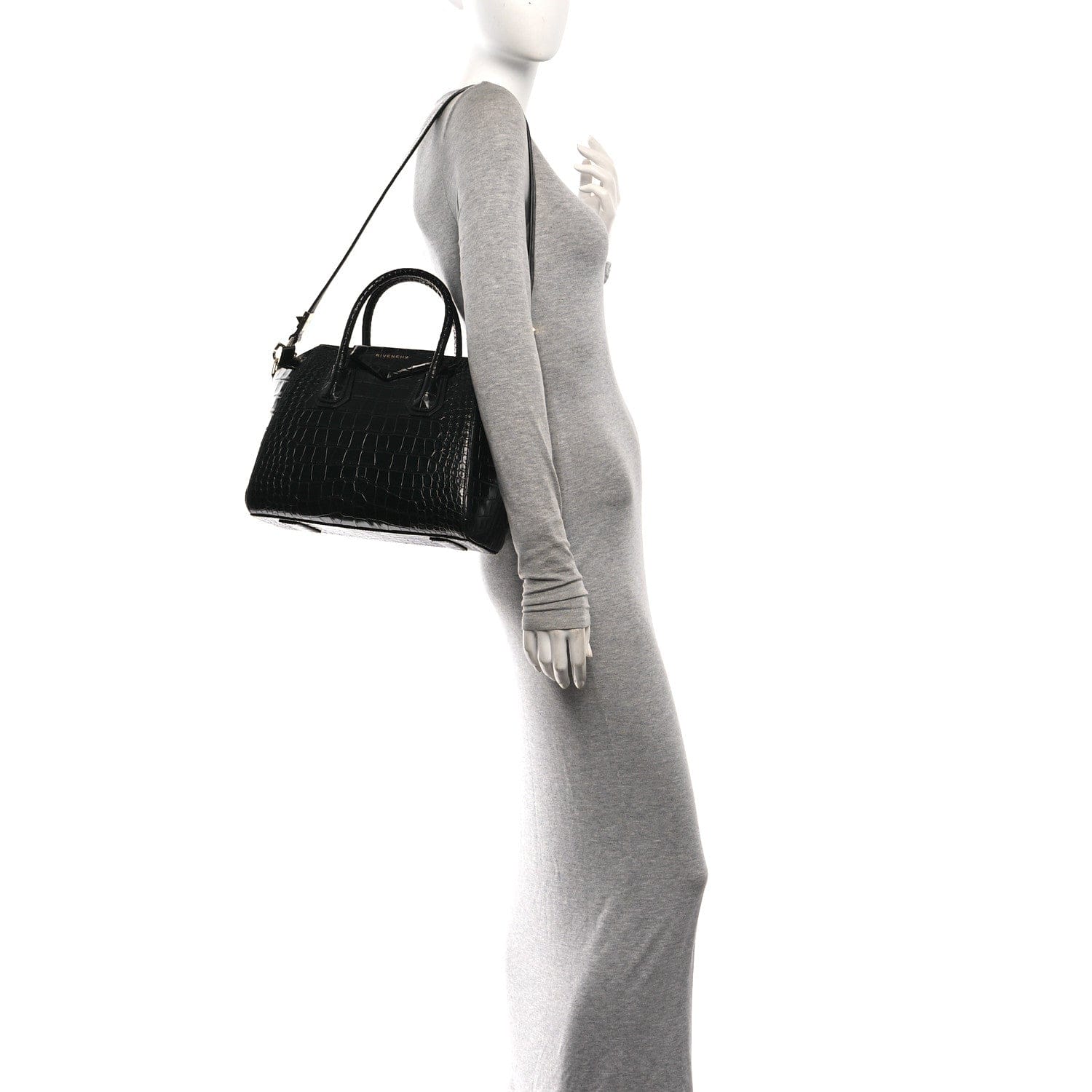 Givenchy Calfskin Crocodile Embossed Small Antigona Black