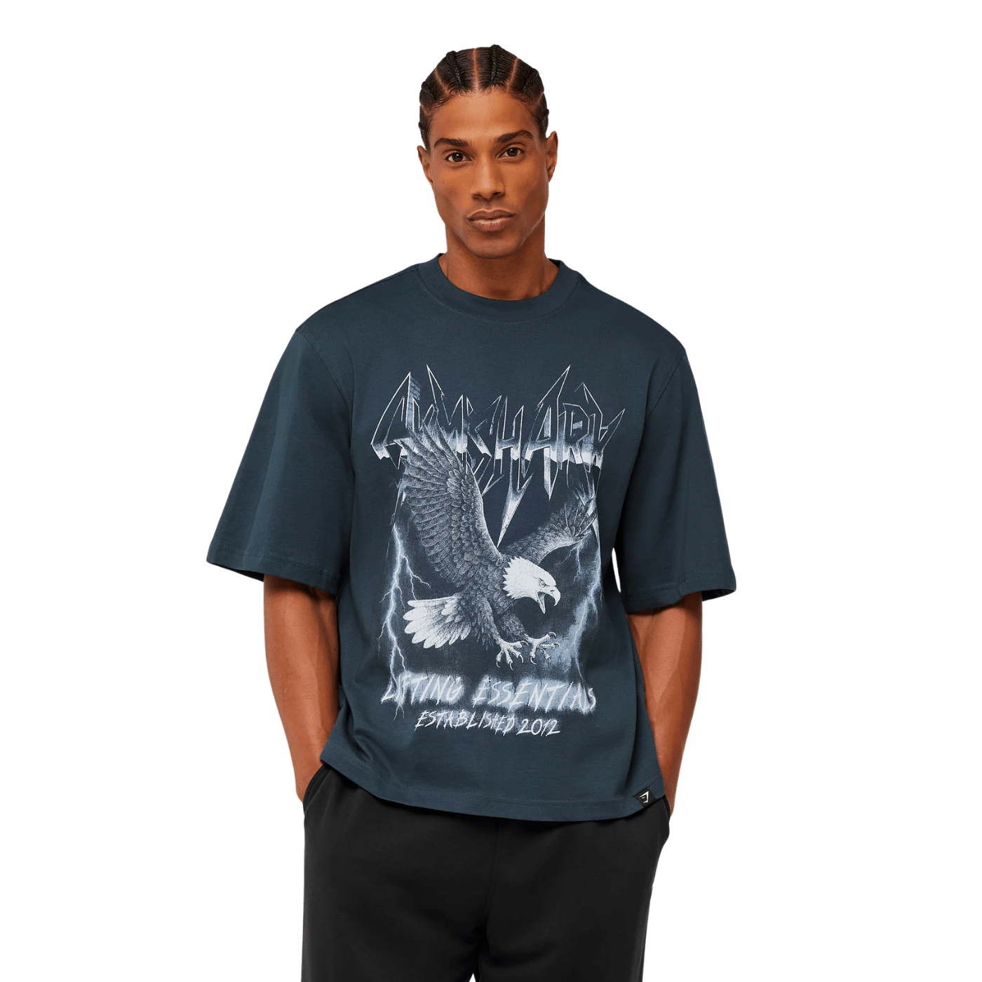 GYMSHARK Eagle Band Style Graphic T - Shirt oversized fit GS Stealth Blue