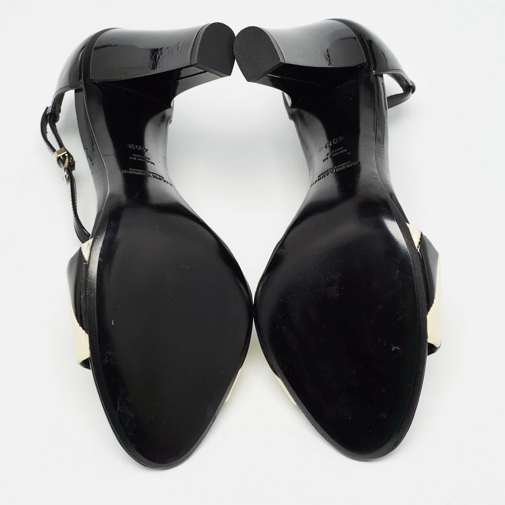 Ralph Lauren Black/white Patent Leather T Strap Sandals