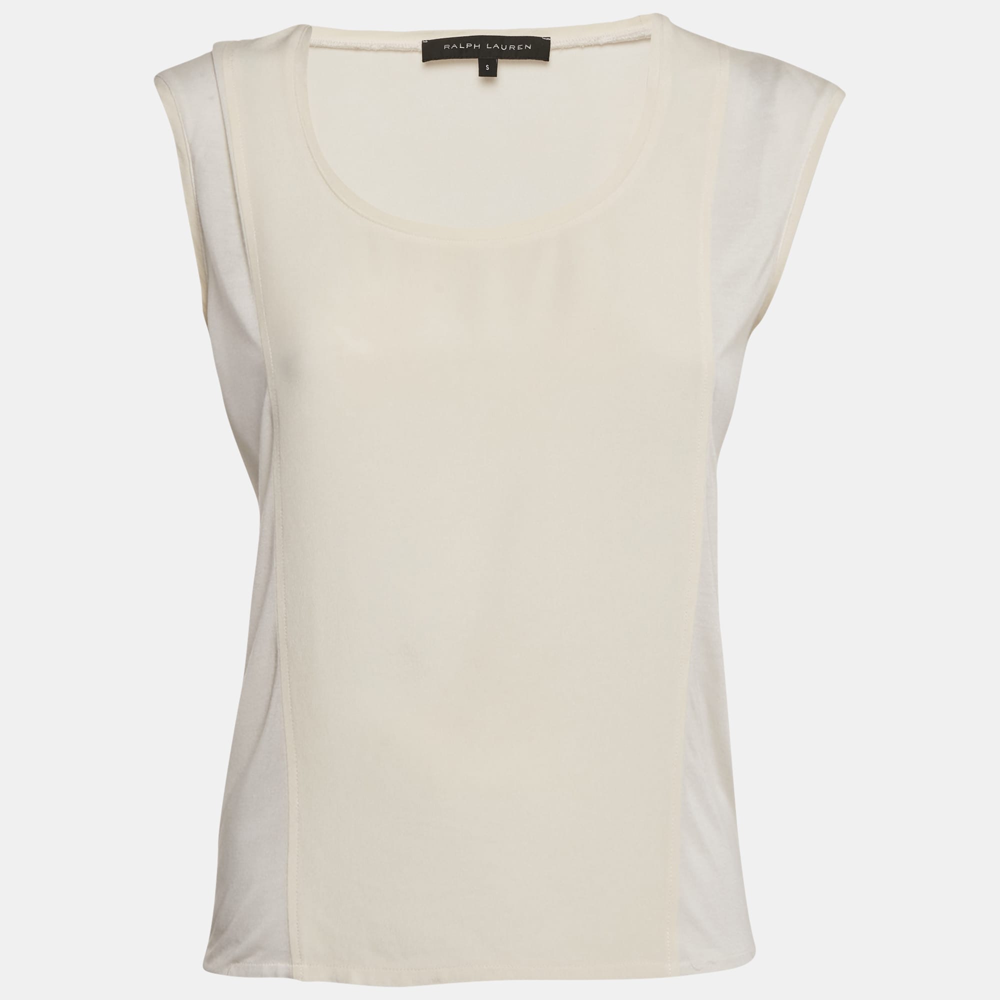 Ralph Lauren White Silk Panel Detail Sleeveless Top