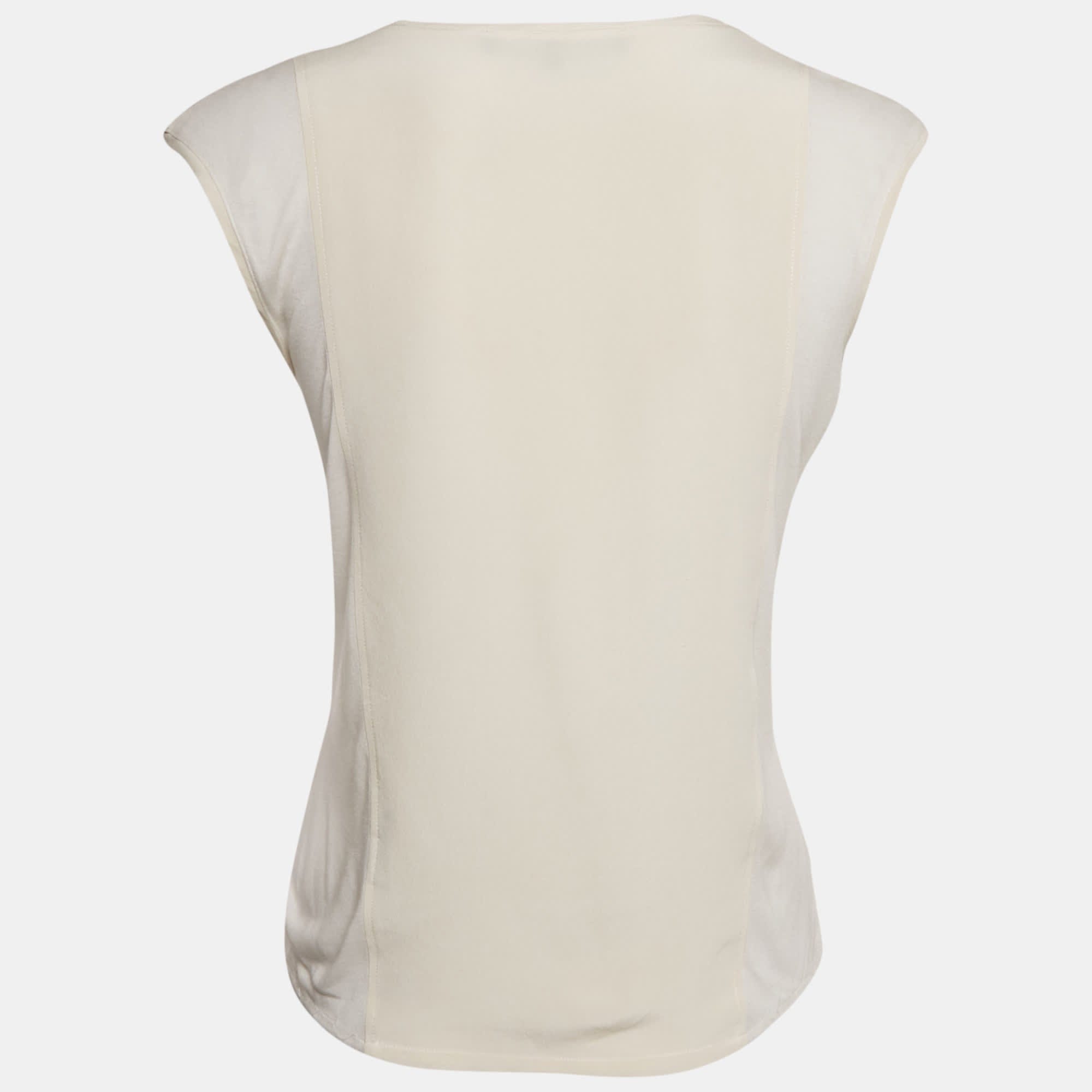 Ralph Lauren White Silk Panel Detail Sleeveless Top