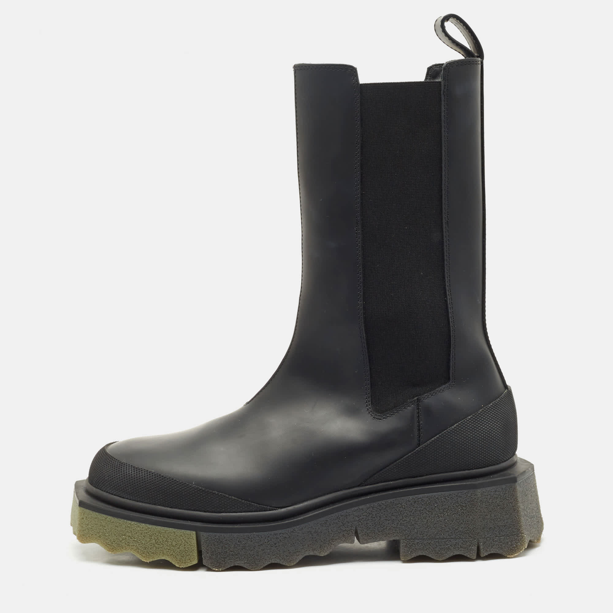 Off - White Black Leather And Elastic Rain Boots