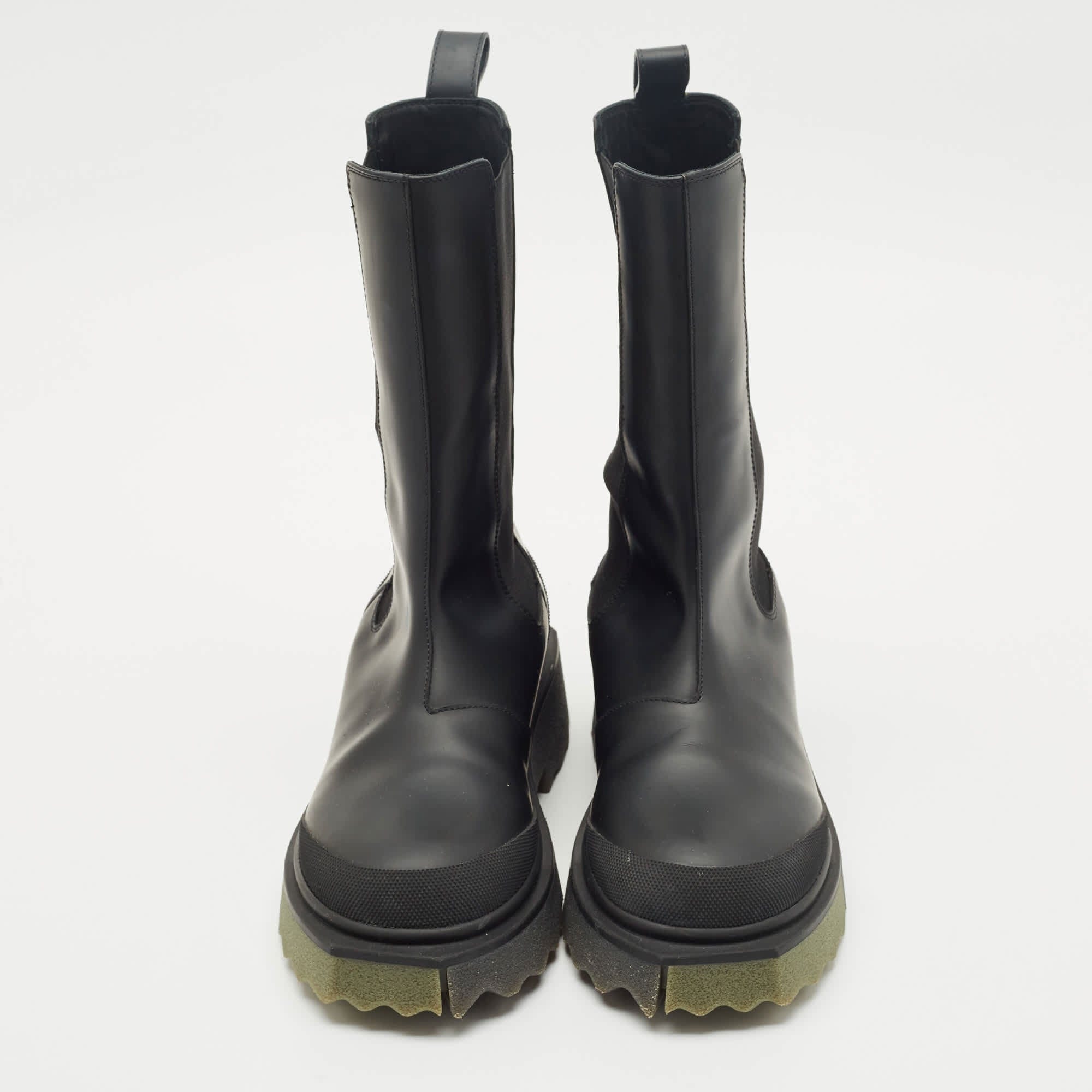 Off - White Black Leather And Elastic Rain Boots